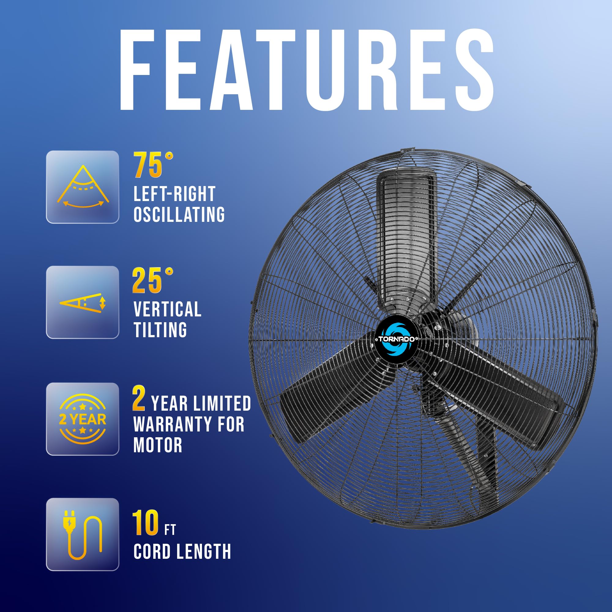 Tornado 30 Inch Outdoor Rated Ipx4 Water Resistant High Velocity Oscillating Wall Mount Fan For Industrial Use Teao Motor 2 Spee