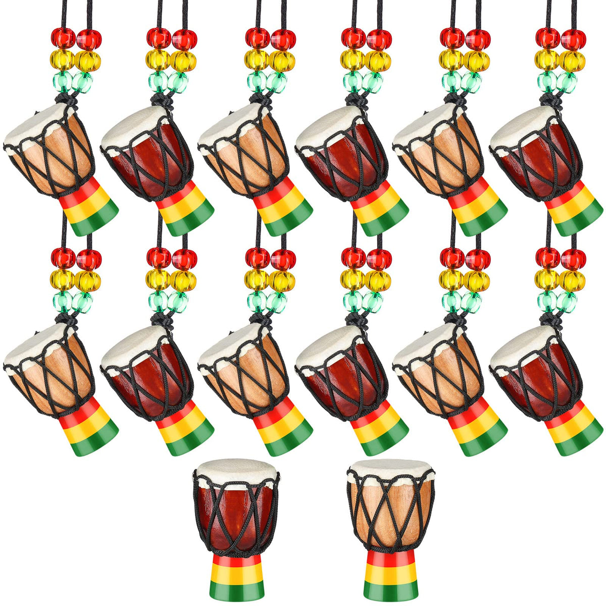 14 Pcs Djembe Drum Necklaces Hand Drum Necklaces Wooden Classic Mini Instrument Pendant African Drum African Bongos Percussion N