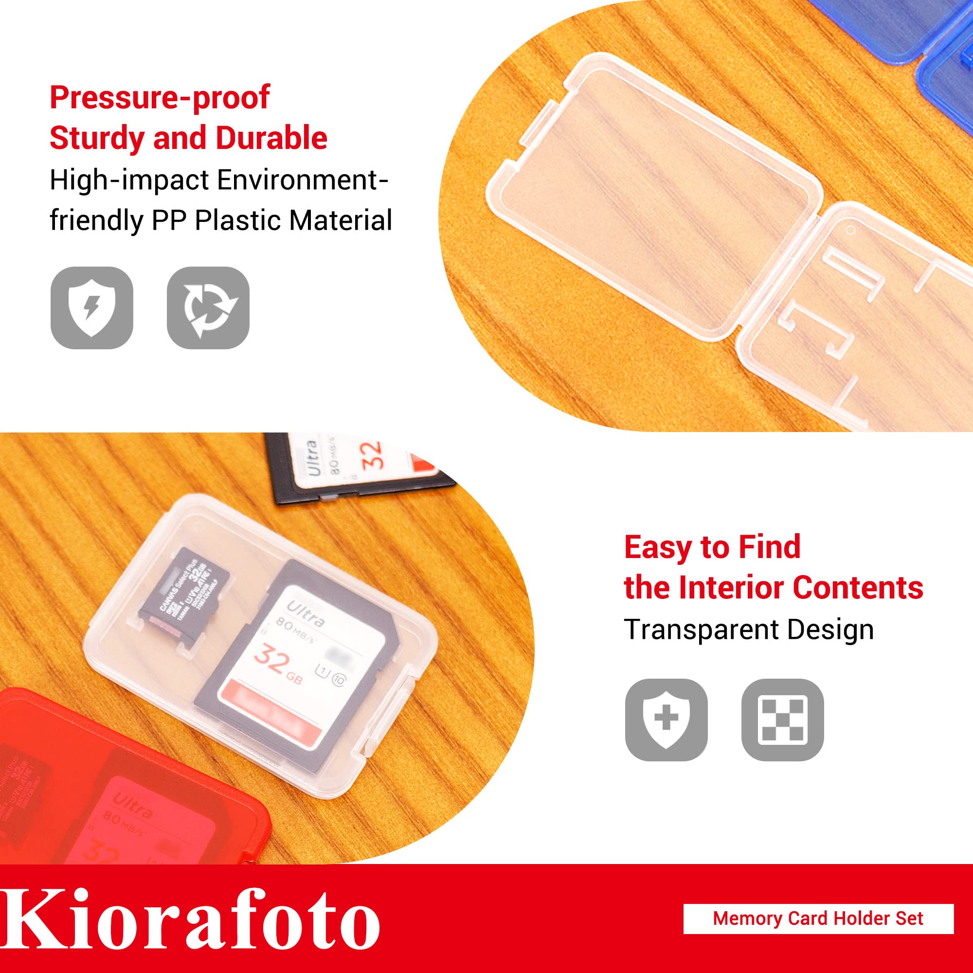 Kiorafoto 24 Pcs Multi Color Clear Plastic Memory Card Case Holder For 24 Sd Sdxc Sdhc & 24 Micro Sd Sdxc Sdhc Tf Cards, Transpa