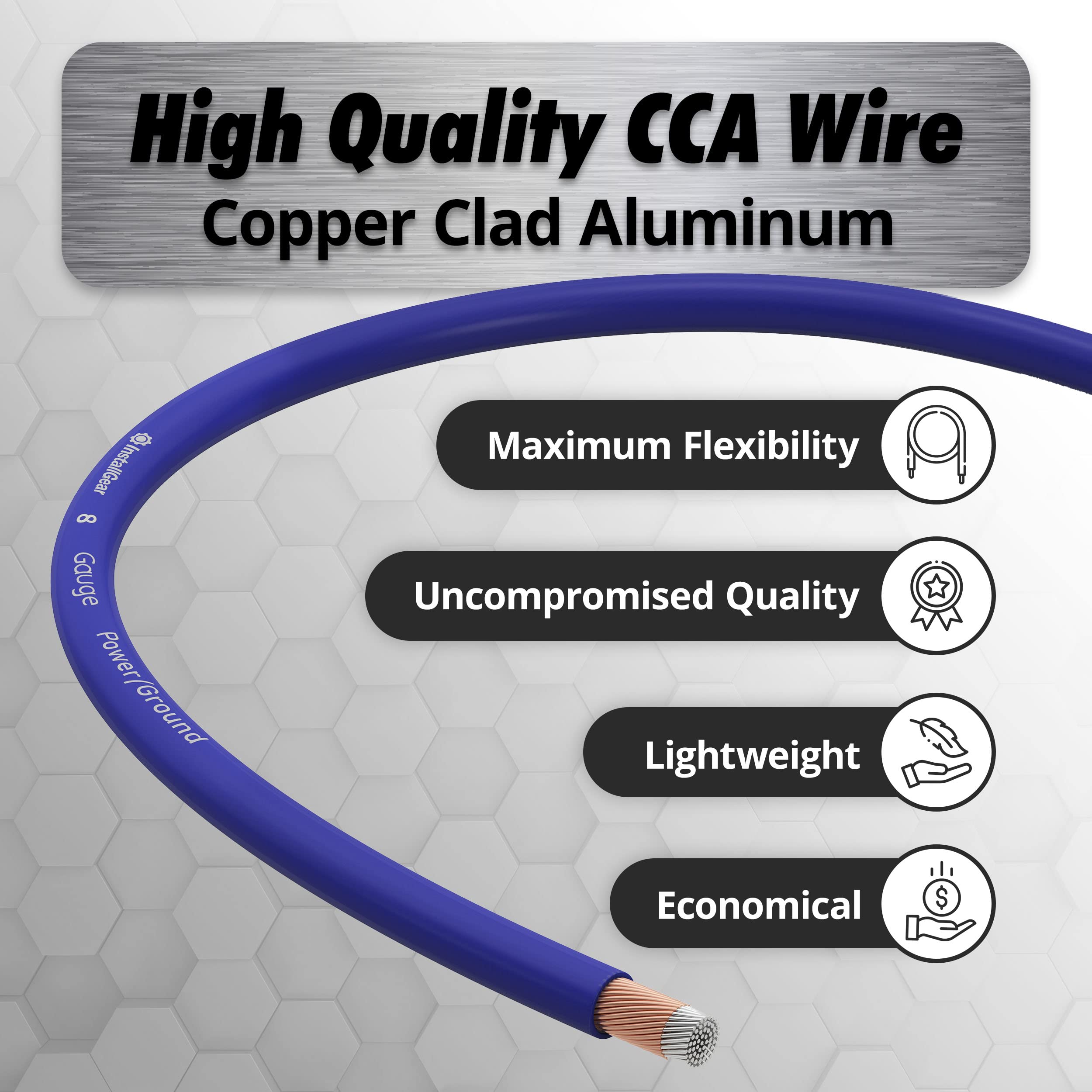 Installgear 8 Gauge Wire (25Ft) Copper Clad Aluminum Caa   Primary Automotive Wire, Car Amplifier Power & Ground Cable, Battery