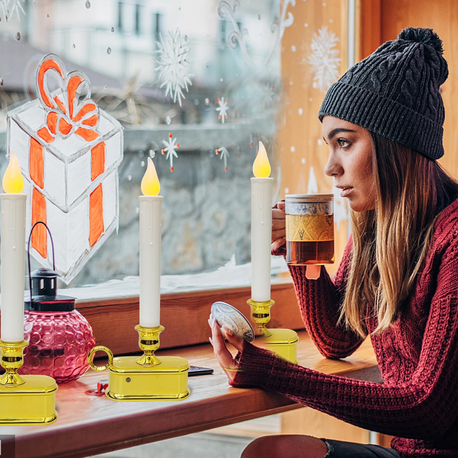 Romasaty 4 Pack Christmas Window Candle Lamps With Sensor Dusk To Dawn,10 Inch Battery Operated Led Window Candles With Flickeri