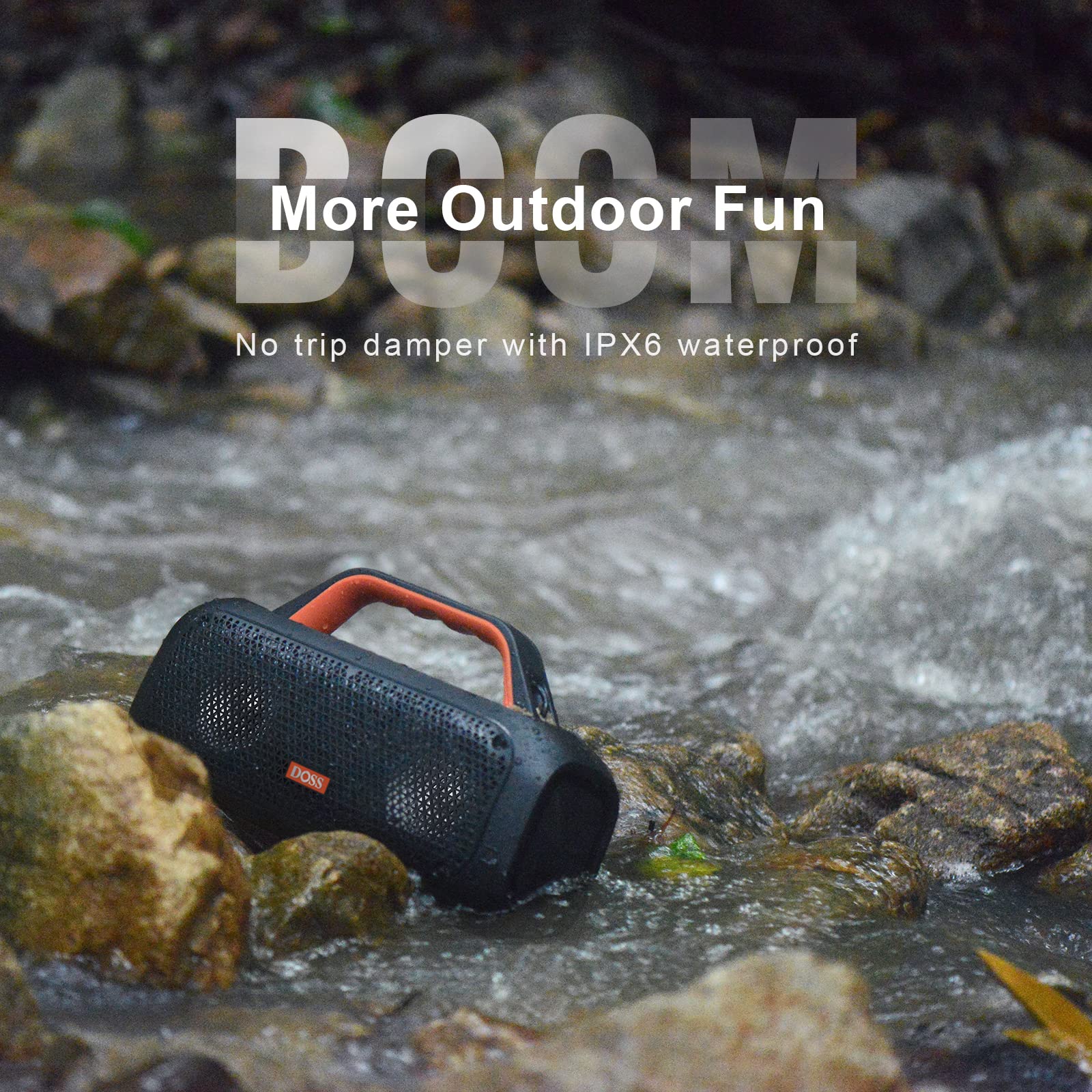 Doss Extreme Boom Bluetooth Speaker With 60W Powerful Sound, 30H Playtime, Built In 10400Mah Power Bank, Ipx6 Waterproof For Outdoor, Camping, Beach, Pool, Party Orange