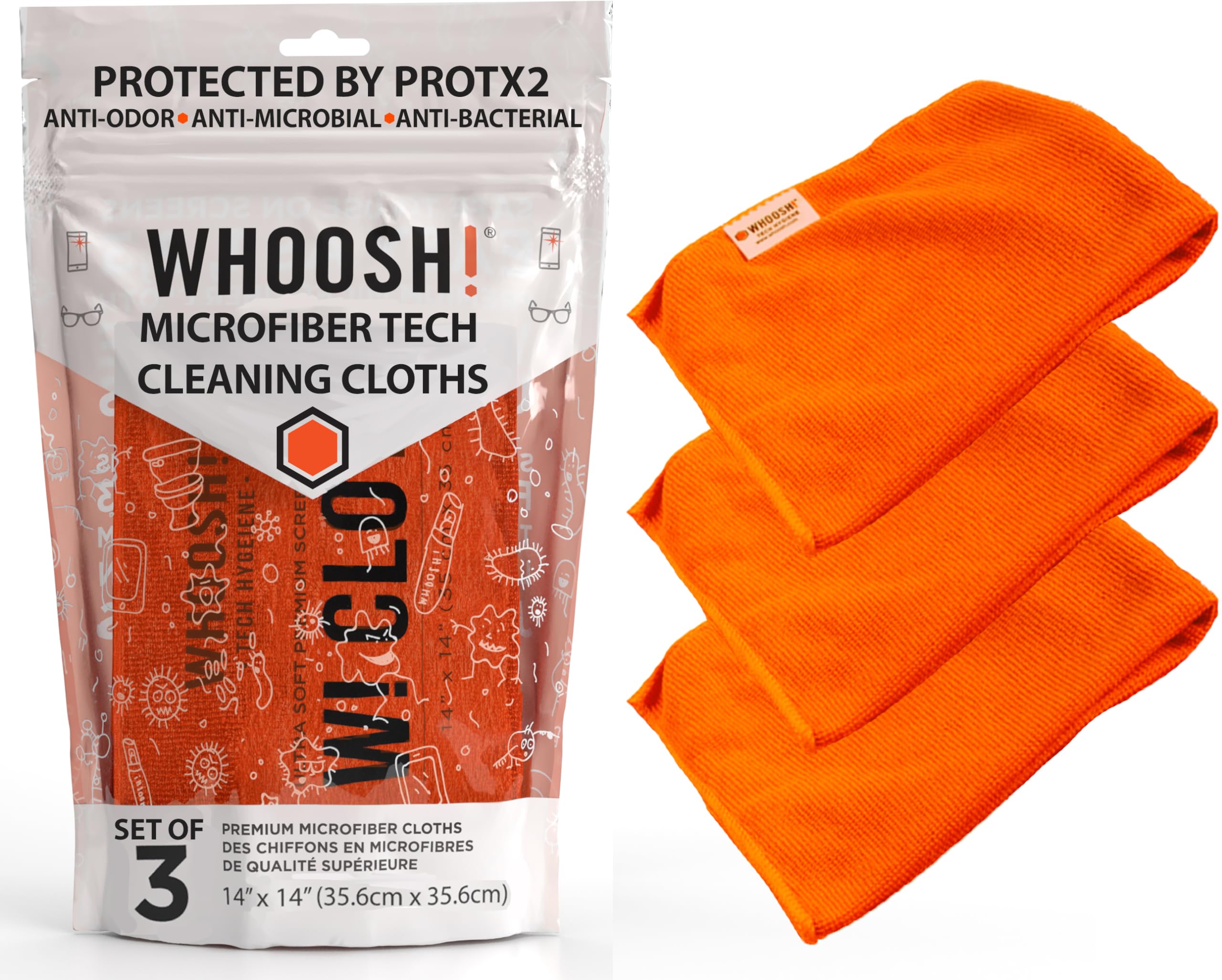 WHOOSH! Microfiber Cleaning Cloth, 3 Pack, Glasses and Screen Cleaning Cloth, Suitable for TV, Car Screen, Computer, Laptop, iPa