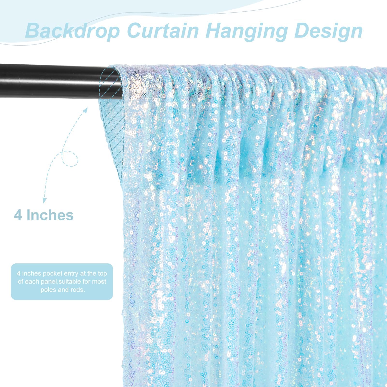 Mermaid Blue Sequin Backdrop Curtain 6 Pcs 2Ftx8Ft Wedding Party Backdrop Silver Sparkly Fabric Curtains For Wedding Christmas P
