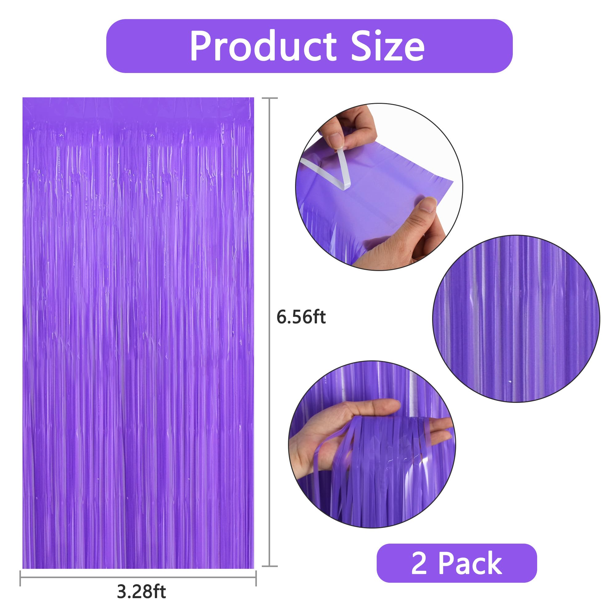 Beishida 2Pcs Purple Door Streamer Fluorescent Purple Backdrop Blue Foil Fringe Curtains Tinsel For Birthday Baby Shower Hallowe