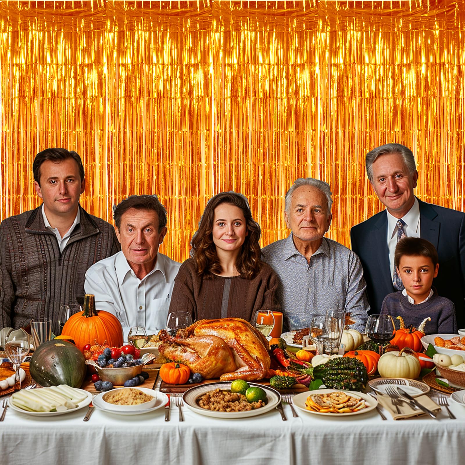 Toniful 3Pcs Orange Door Streamers,Photo Booth Backdrop Metallic Streamers Foil Fringe Curtains For Halloween Thanksgiving New Y