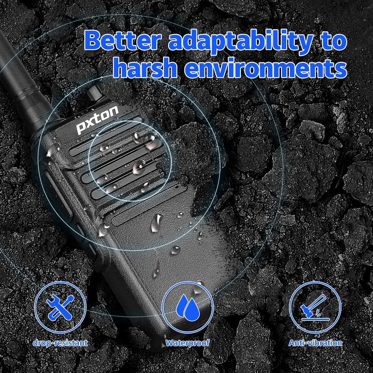 Pxton Waterproof Walkie Talkies For Adults, Work,And Outdoor. Walkie Talkies Long Range With Headphones And Fast Charger Dock,Ha