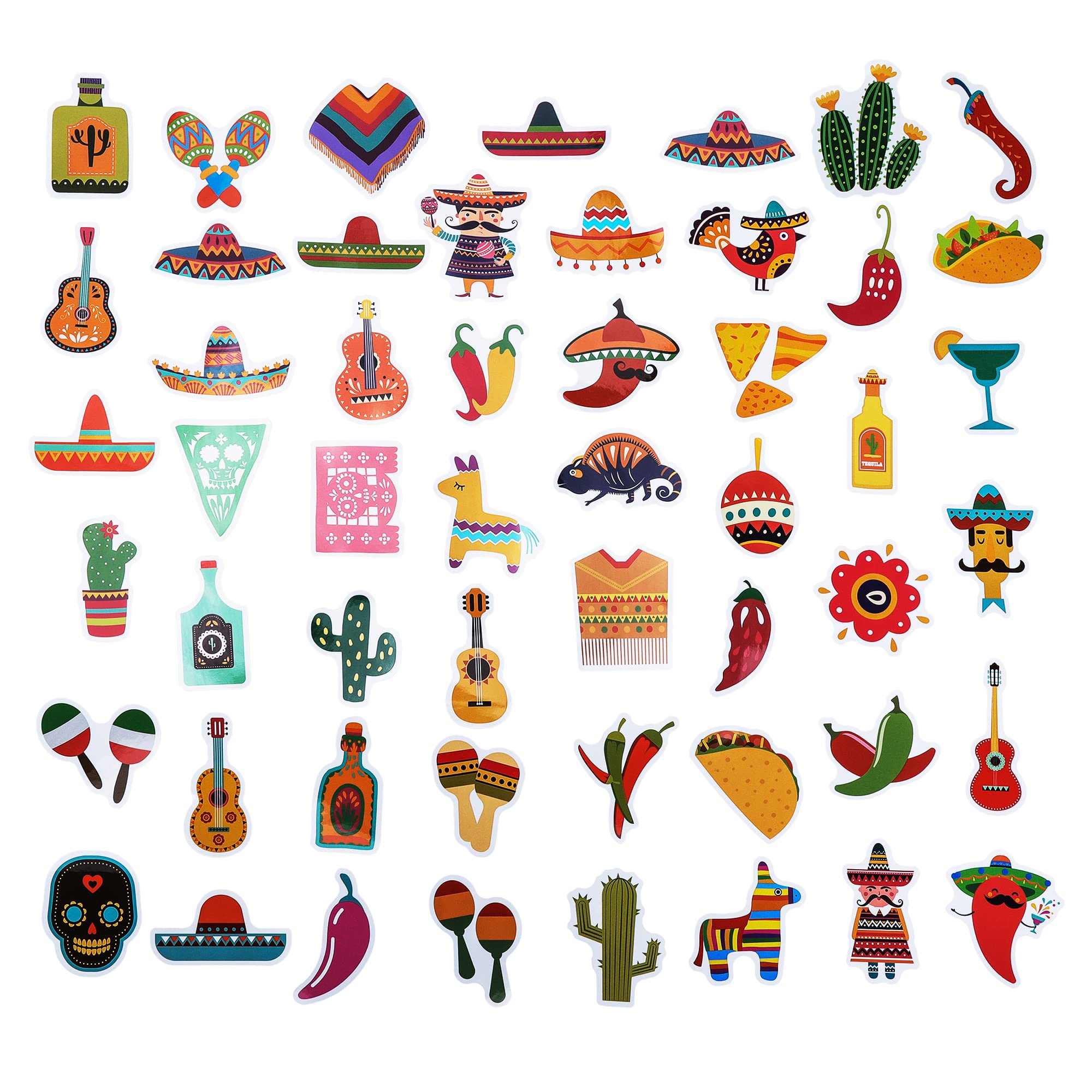 100 Pack Mexican Fiesta Stickers, Mexican Taco Cinco De Mayo Party Favors, Party Decorations