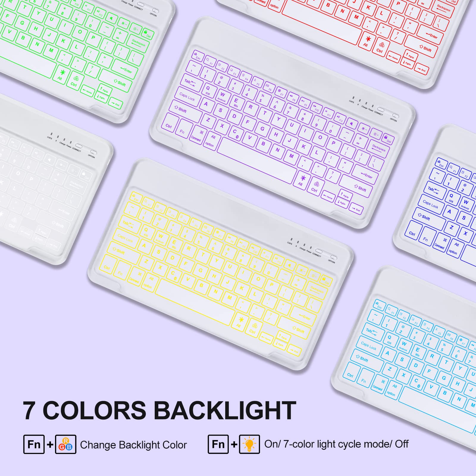 Galaxy Tab S7 Fe Keyboard Case 12.4''  7 Color Backlight Detachable Wireless Keyboard, Slim Multi Angle Cover With S Pen Holder