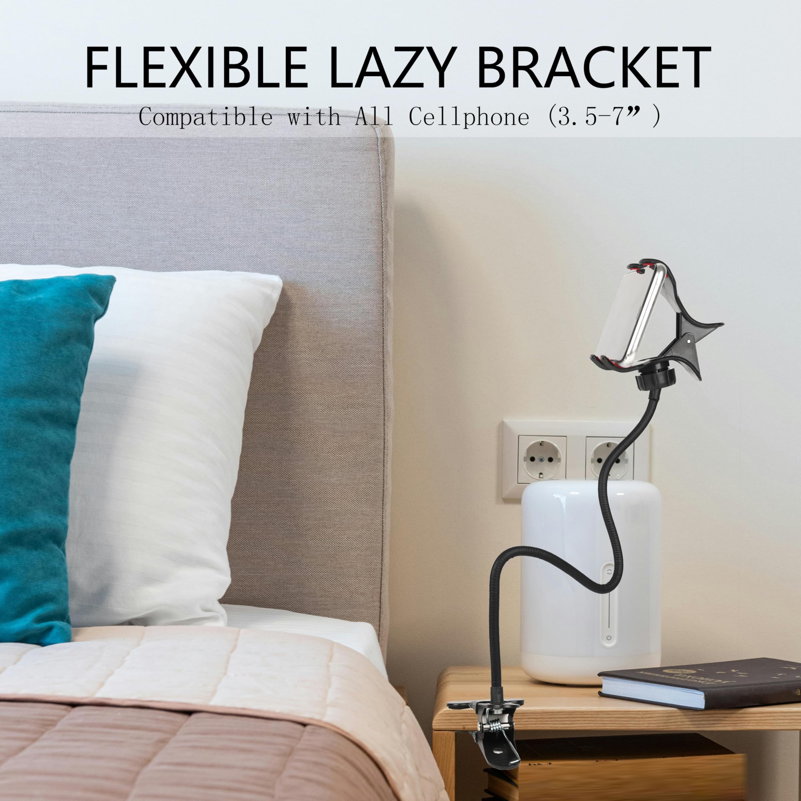 Ltheifaa Cell Phone Holder Gooseneck Mount, Universal Lazy Bracket Flexible Long Arm Clamp Clip Phone Stand For Bed,360 Adjustab