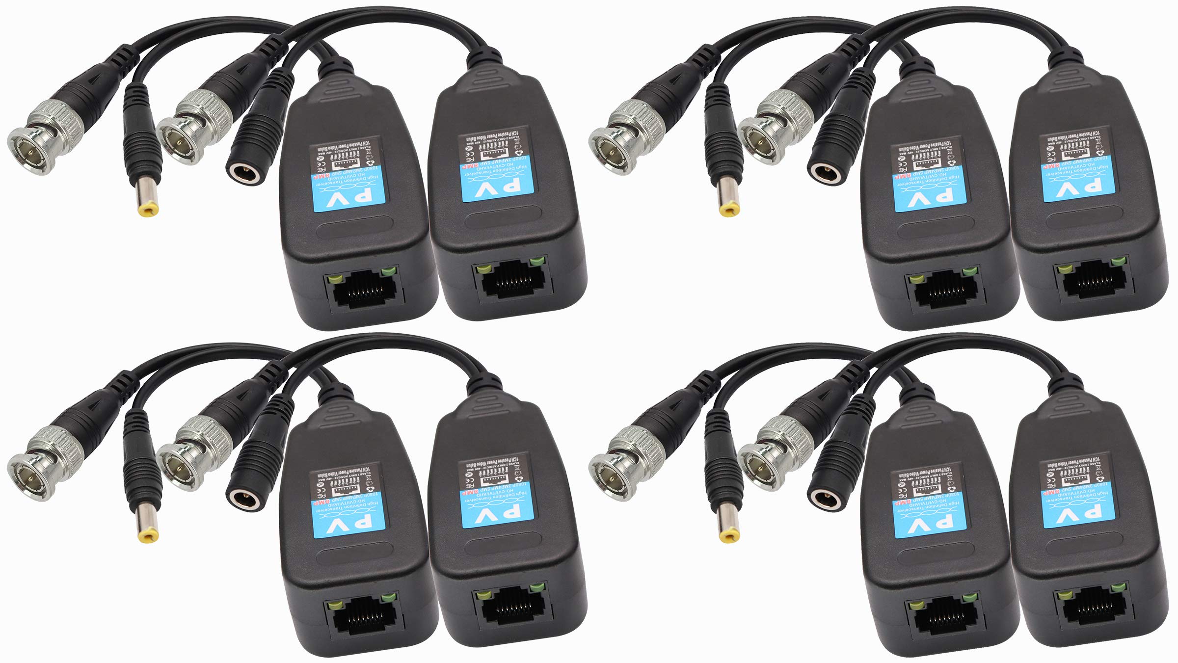 Aaotokk Video Balun Rj45 To Bnc Transceiver Transmitter Hd Cvi/Tvi/Ahd/Cvbs With Dc Power Connector For 1080P 3Mp 4Mp 5Mp 8Mp Cc
