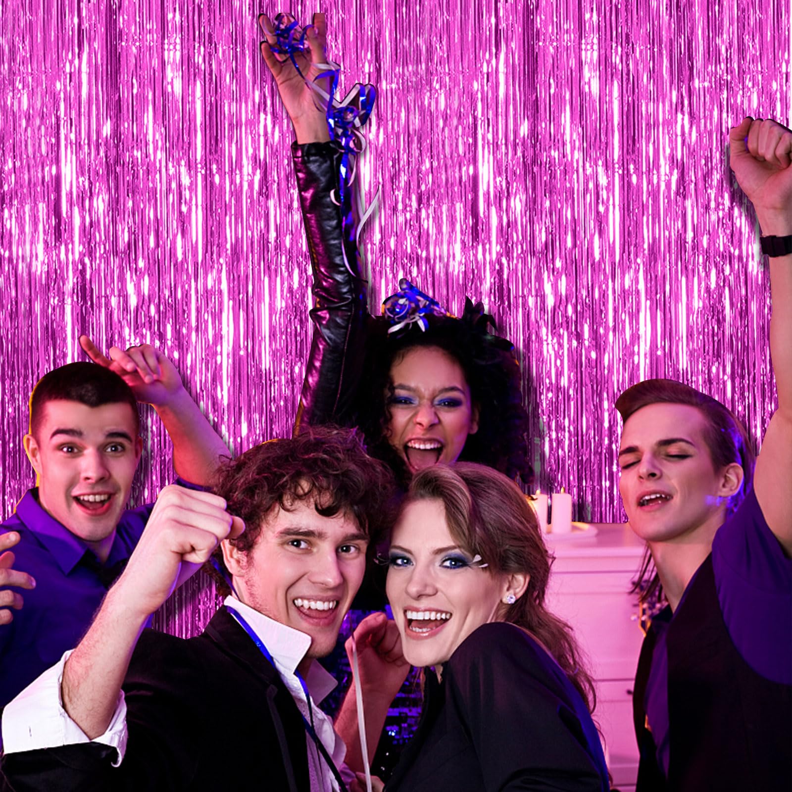 2 Pack Hot Pink Party Backdrop Birthday Decorations Tinsel Curtain Party Streamers Foil Fringe Backdrop Christmas Bachelorette G