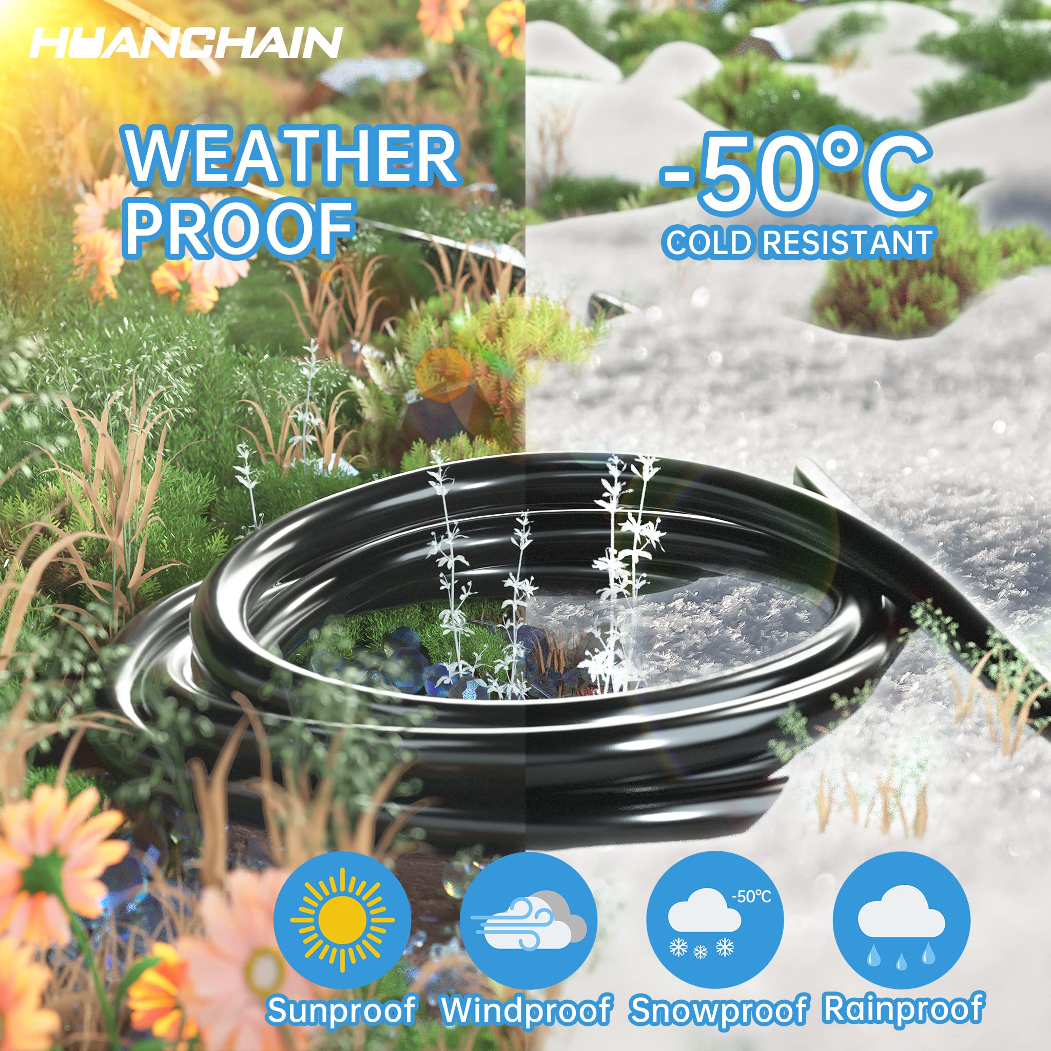 Huanchain Indoor Outdoor Black Extension Cord 15 Ft Waterproof, 16/3 Gauge Flexible Cold Resistant Appliance Extension Cable Out