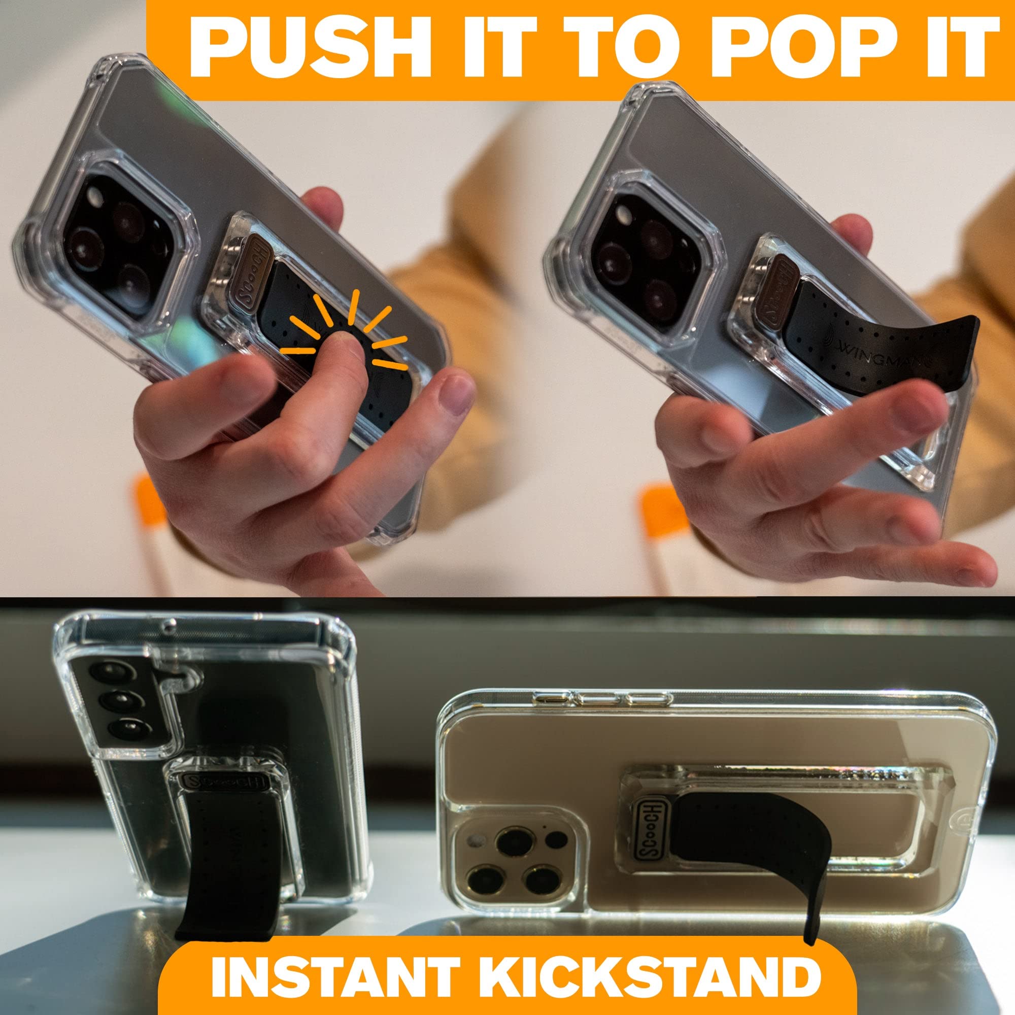 Scooch Wingback [5 Pack] Pop Up Phone Grip, Stand, And Car Mount For Smartphones [Two Way Stand] Compatible With Any Smartphone