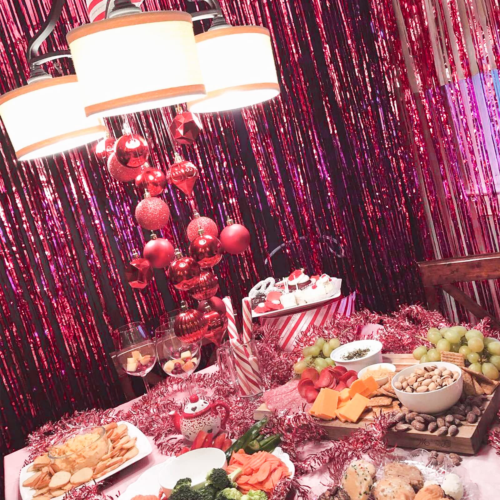 Partywoo Foil Fringe Curtains, 2 Pcs 3.3X6.6 Ft Burgundy Red Streamers, Fringe Backdrop, Party Backdrop Curtain, Tinsel Curtains