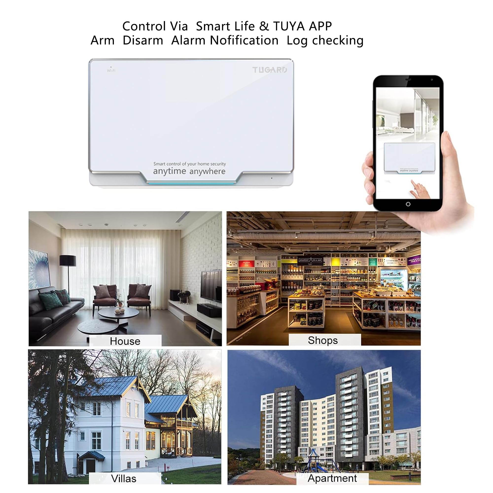 Tugard Wifi Gsm Home Alarm Security System,Wireless Diy Smart Home Burglar Security Alarm System 12 Pieces Kits, Compatible With