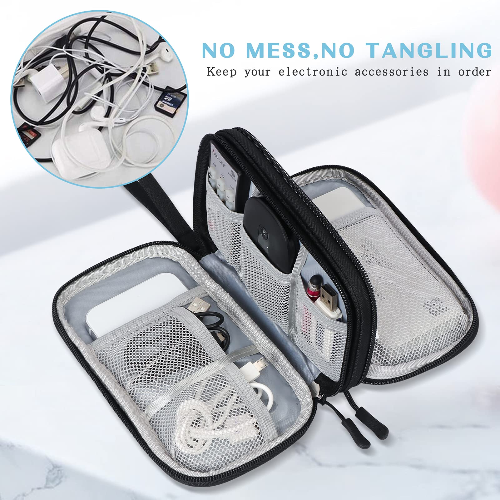Fyy Electronic Organizer, [2 Pcs] Travel Cable Organizer Bag Electronic Accessories Carry Case Portable Waterproof Double Layers