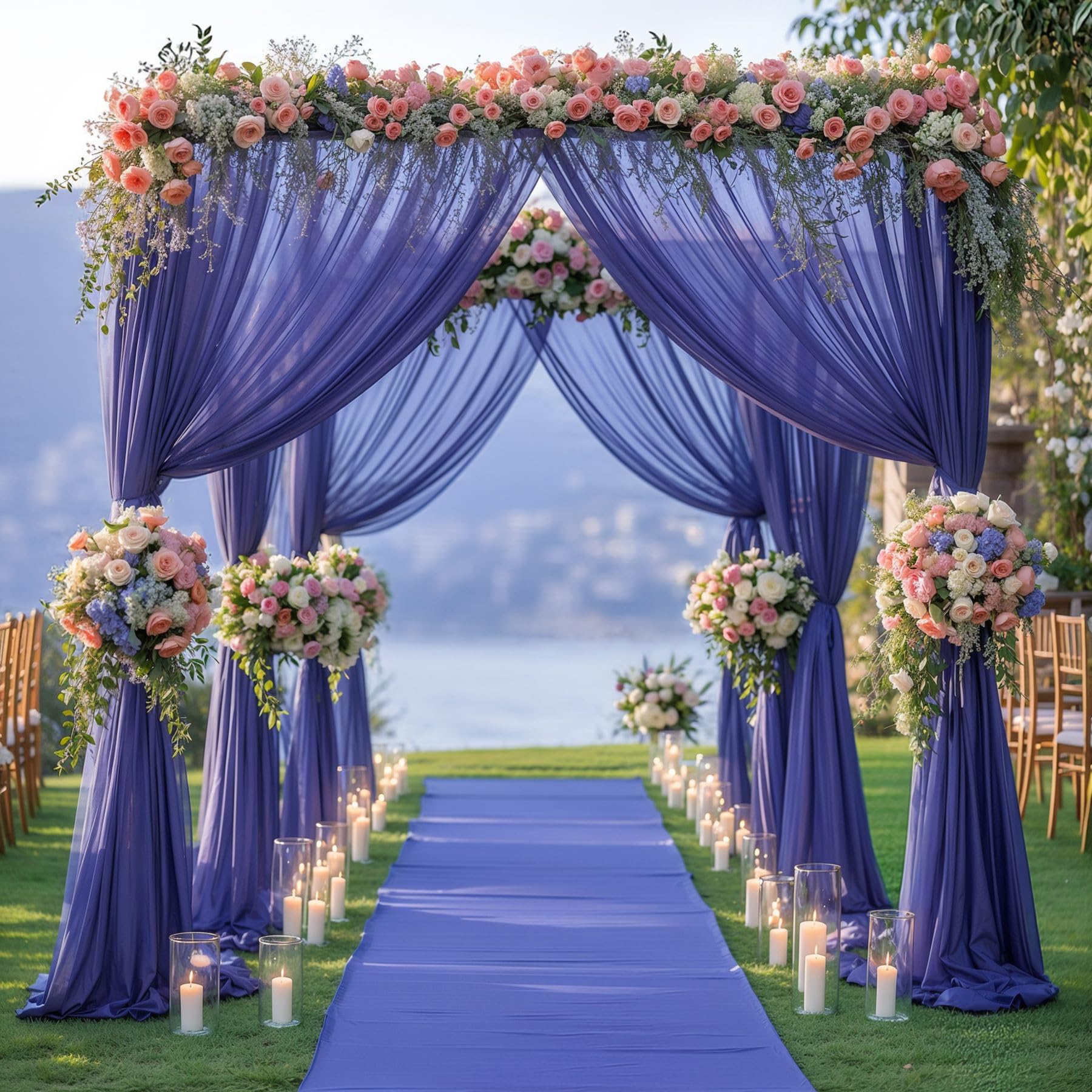Wedding Arch Draping Fabric, 1 Panel 6 Yards Wedding Backdrop Curtains For Ceremony Navy Blue Sheer Fabric Curtains For Party Ce