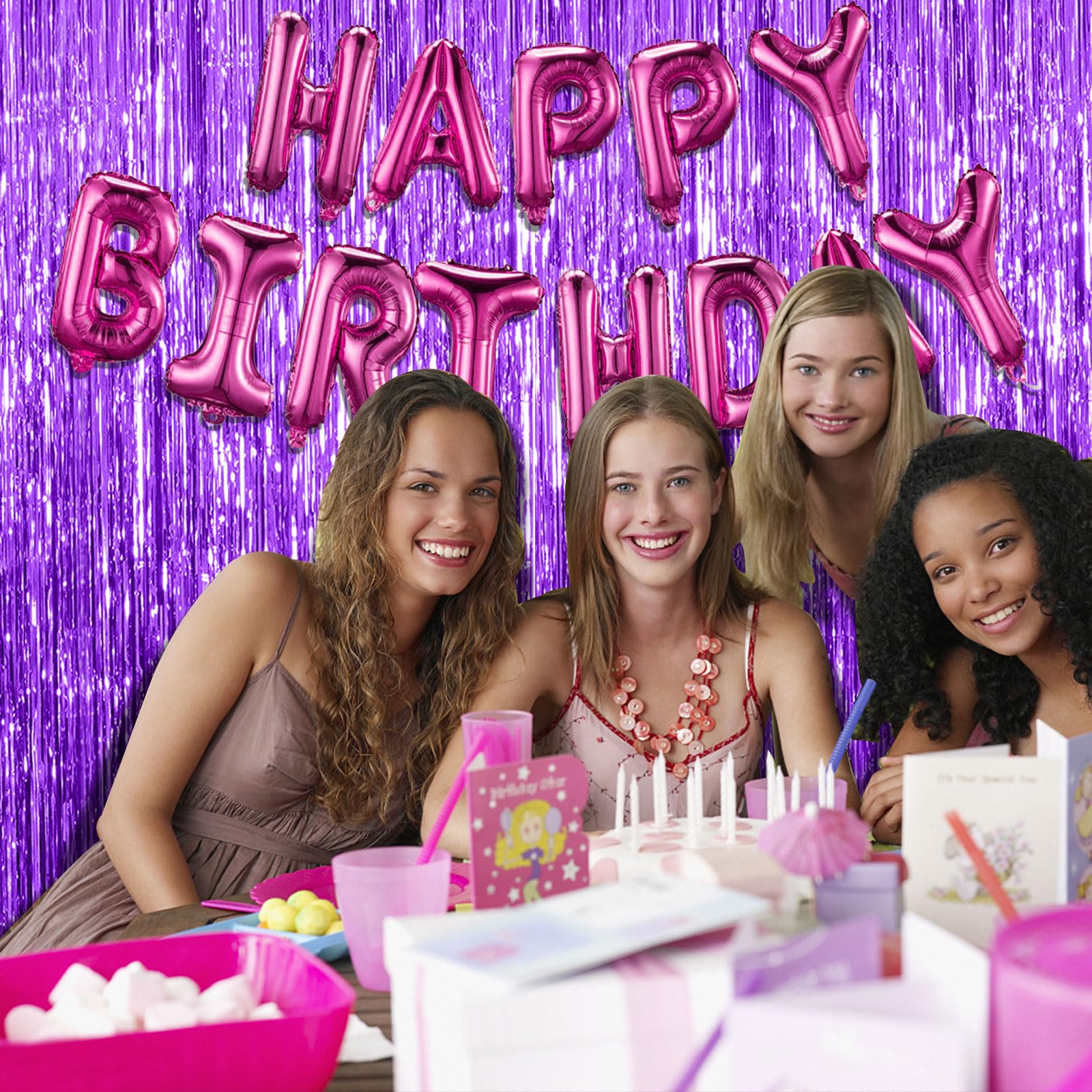 2 Pack Purple Backdrop Tinsel Streamers Foil Fringe Backdrop Halloween Party Decorations Purple Backdrop Curtain Birthday Gradua