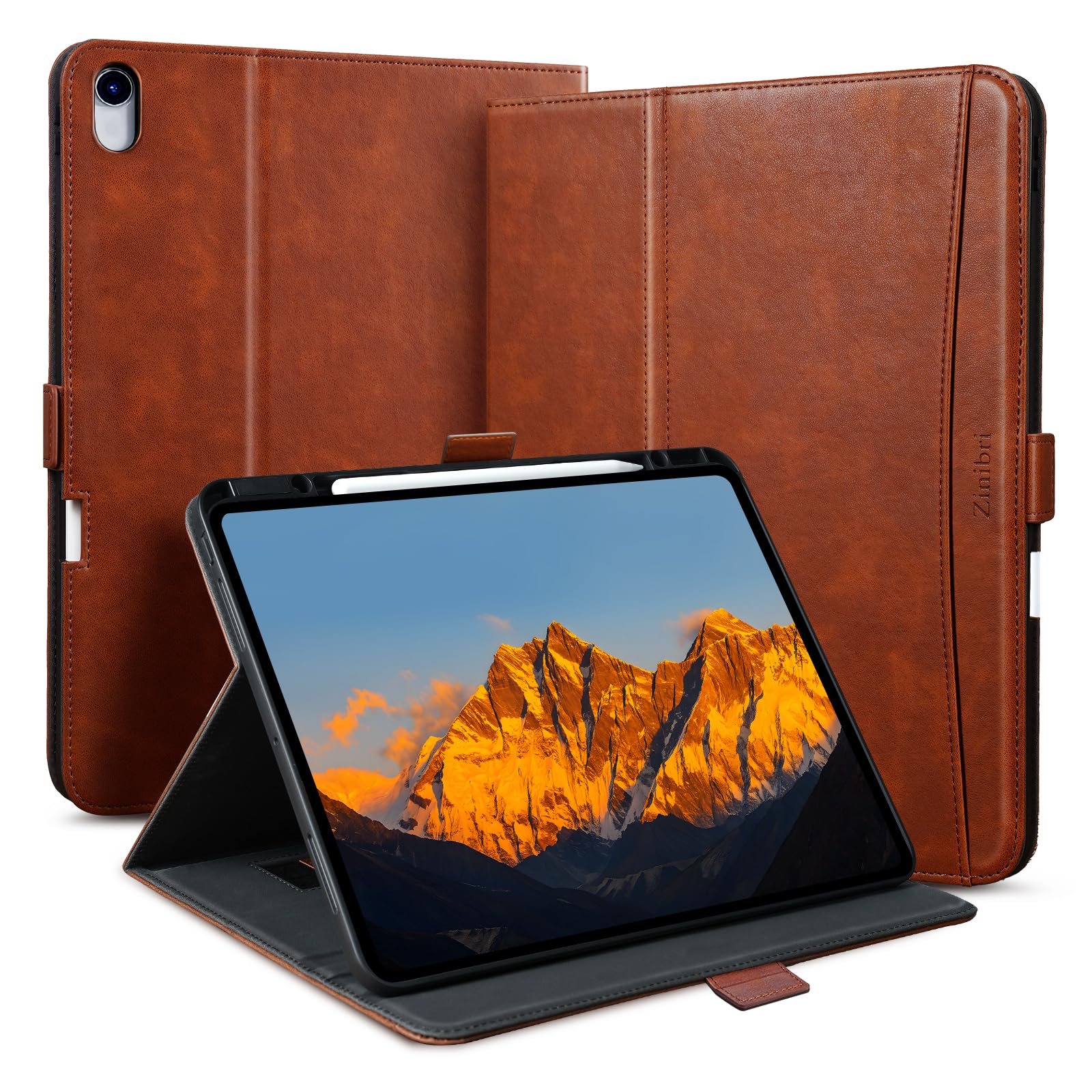 Zinibri Handcrafted Case for iPad Air 11 Inch M3 2025/M2 2024,iPad Air 5th/4th Generation Cover with Pencil Holder & Hand Strap 