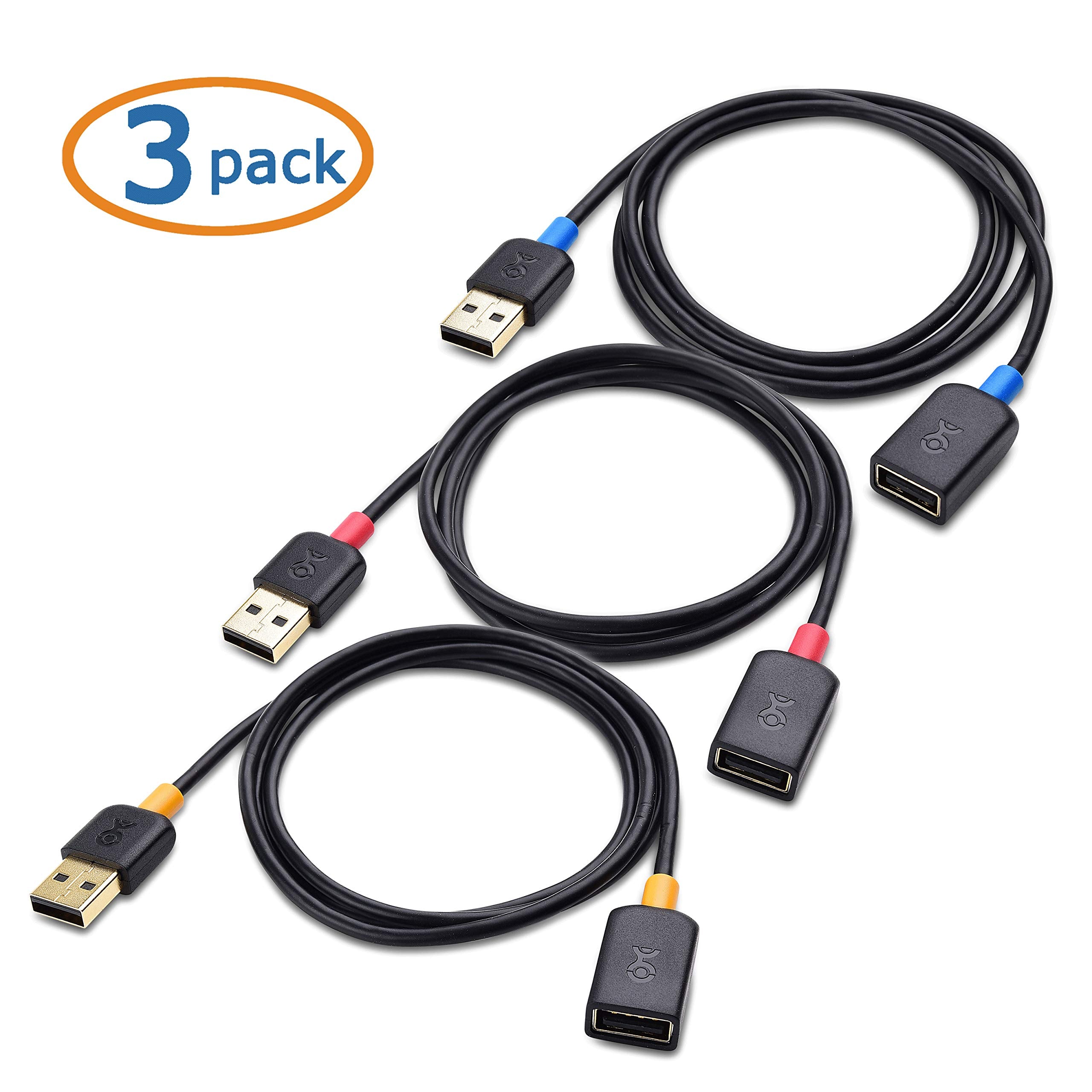 Cable Matters 3 Pack Short USB Extension Cable   3ft, Male to Female USB Extender Cable, USB2.0 Extension Cord, 480Mbps, Black