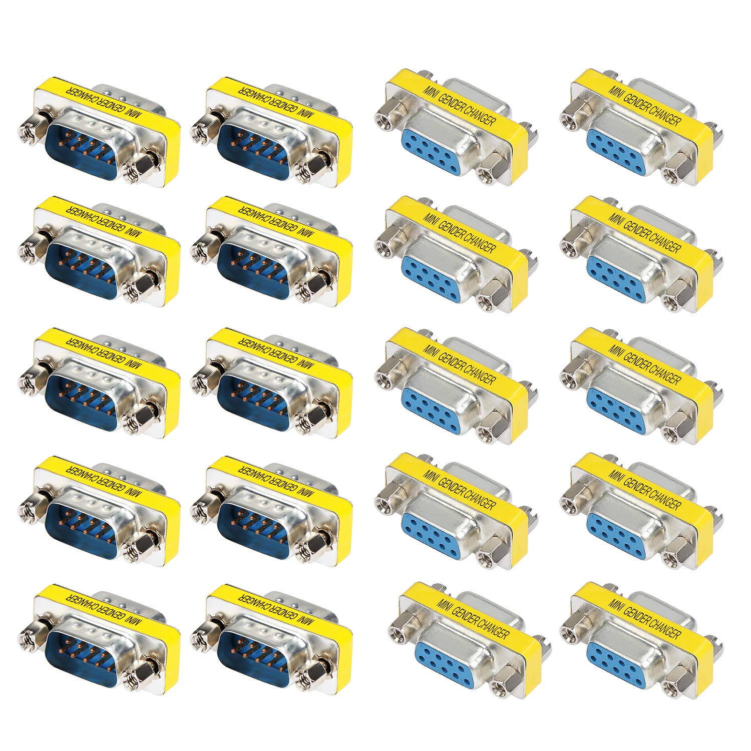 Abcgoodefg 9 Pin Rs 232 Db9 Male To Male Female To Female Serial Cable Gender Changer Coupler Adapter (20 Pack, Db9 Male To Male Female To Female)