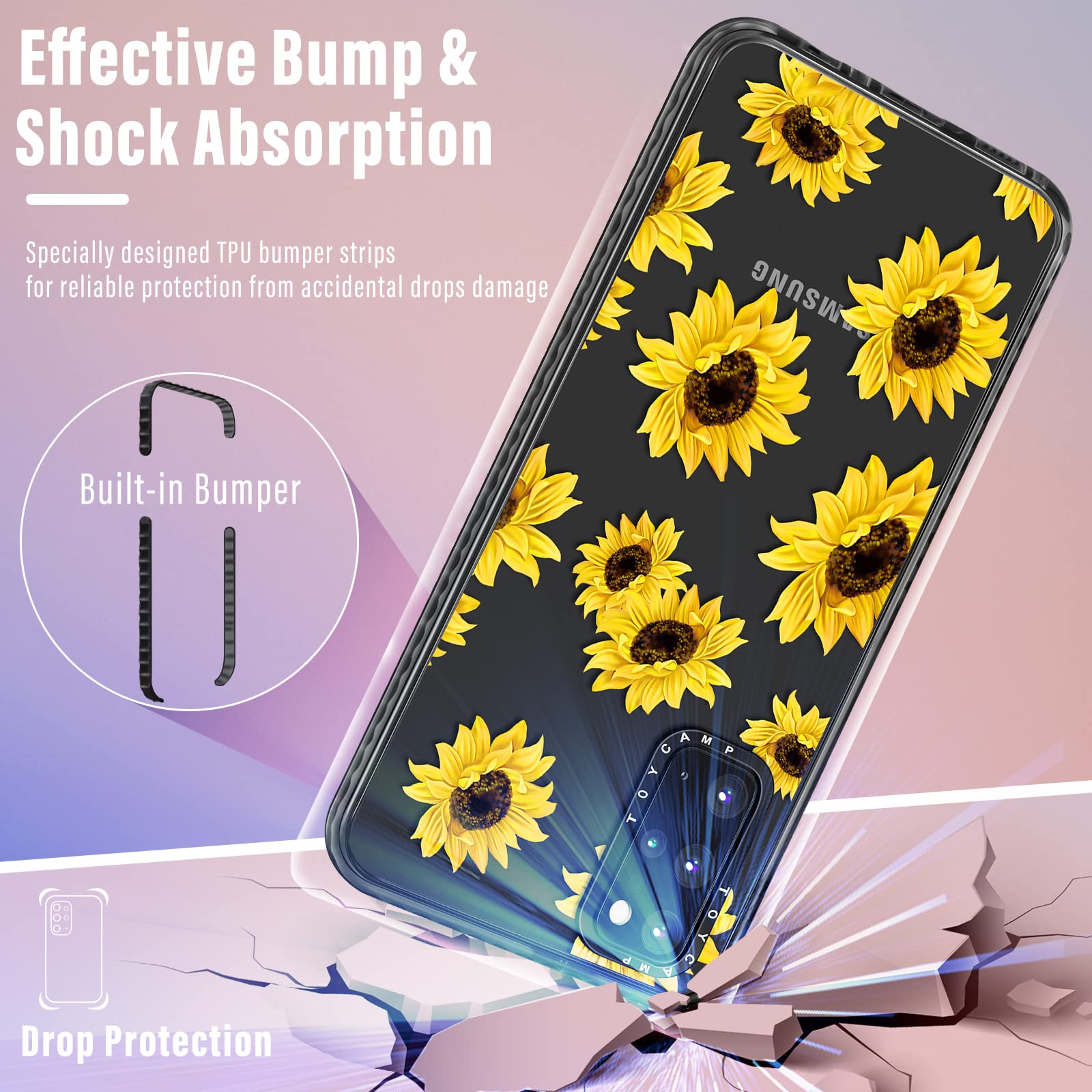 Toycamp For Samsung Galaxy S20 Plus Case For Women, Sunflower Cute Flower Floral Print Girly Design For Girls Teens Case, (6.7 I