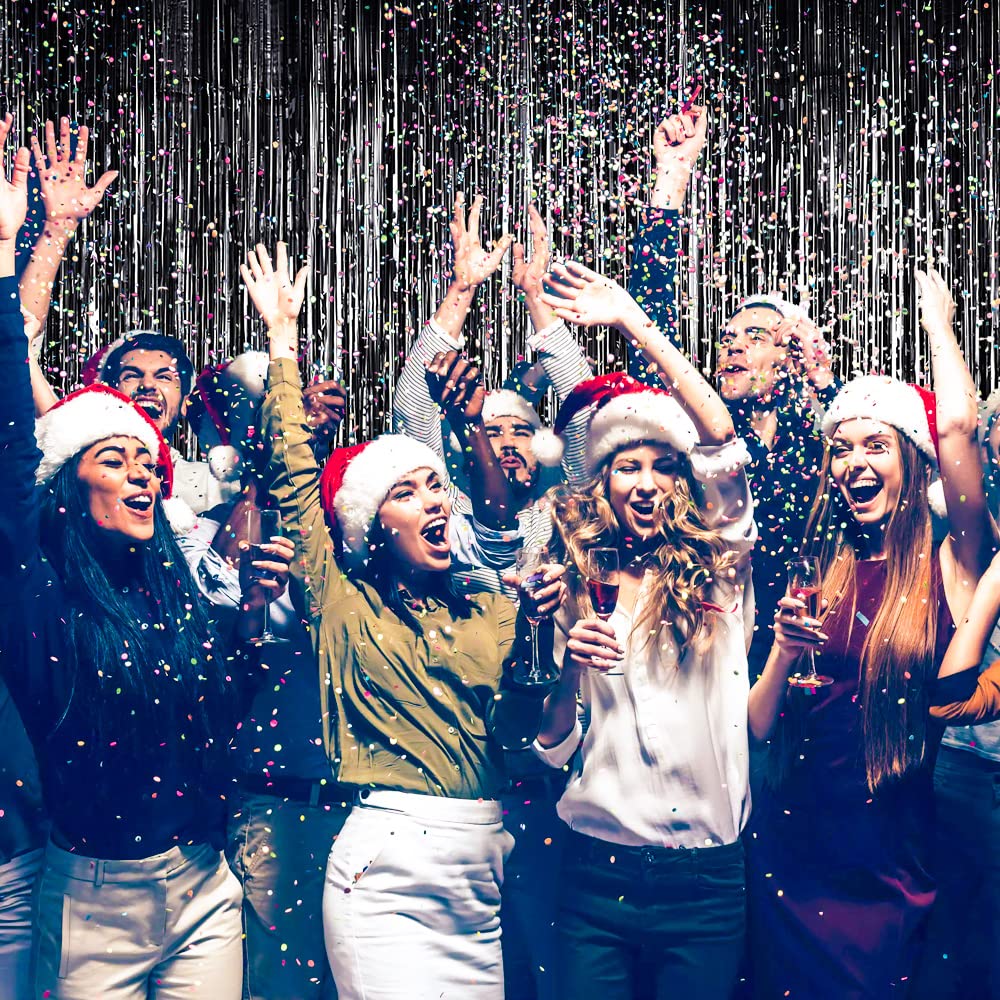 Black Fringe Party Backdrop  6.5X6.5Ft, Pack Of 2 | Lilf Black Foil Fringe Curtain Black Backdrop For Party Birthday Photobooth