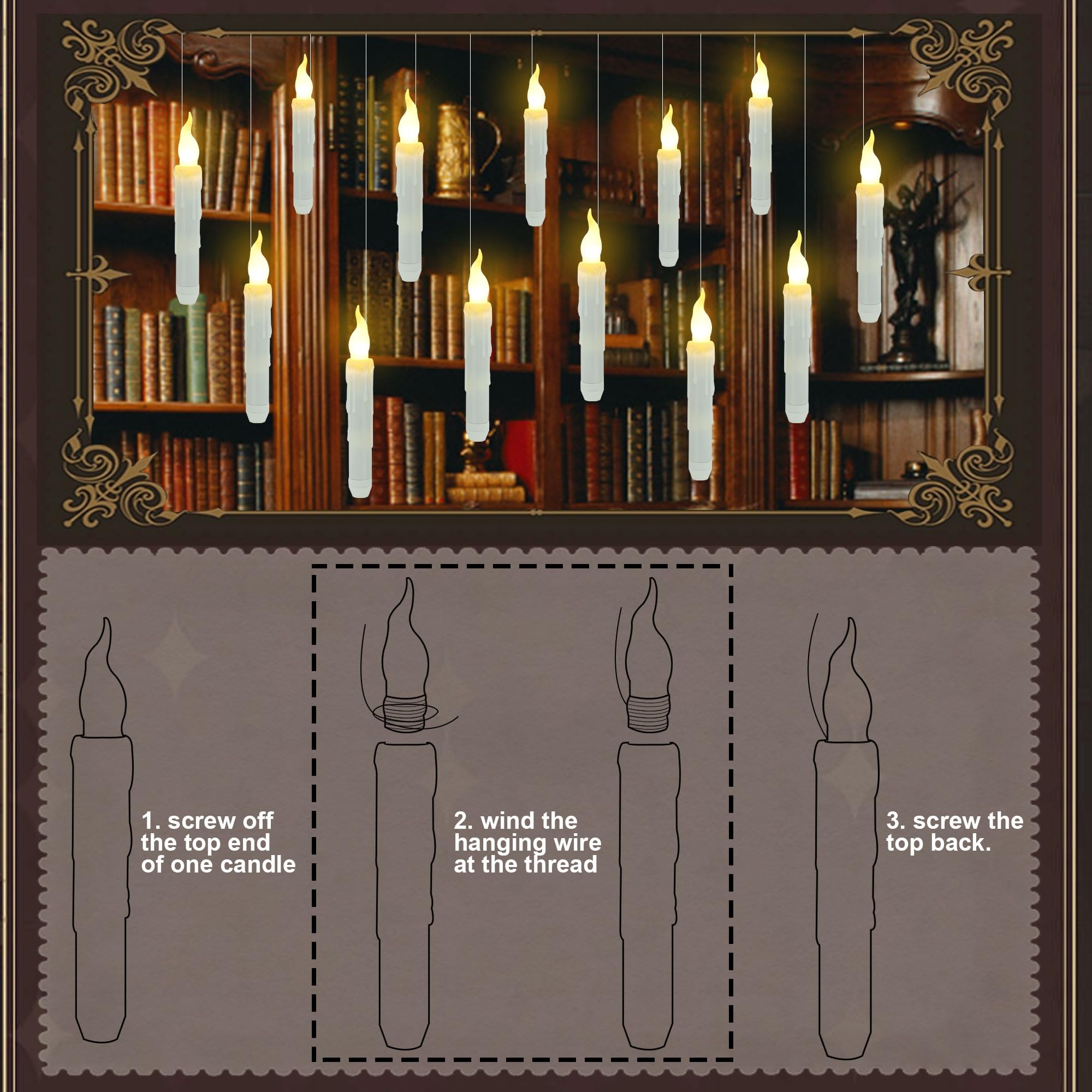 Treewoll Halloween Decorations, 12Pcs Floating Candles With Wand Remote, 6.7'' L Battery Operated Flickering Flameless Candles W