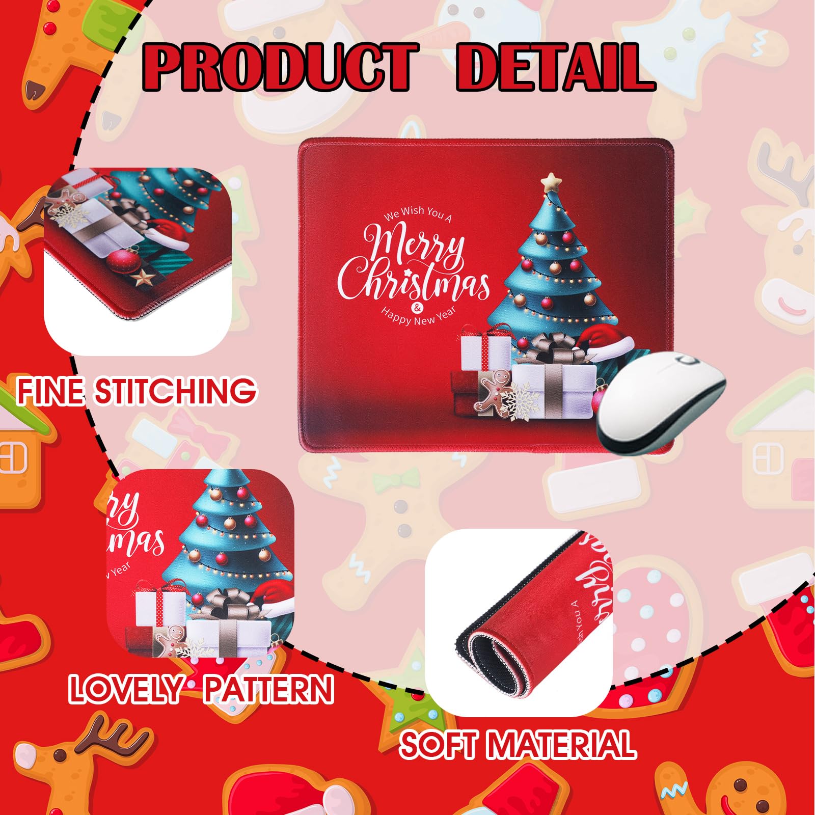 Yaocom 3 Pcs Christmas Computer Monitor Cover And 3 Pcs Christmas Mouse Pad, Computer Monitor Border Cover Elastic Laptop Access
