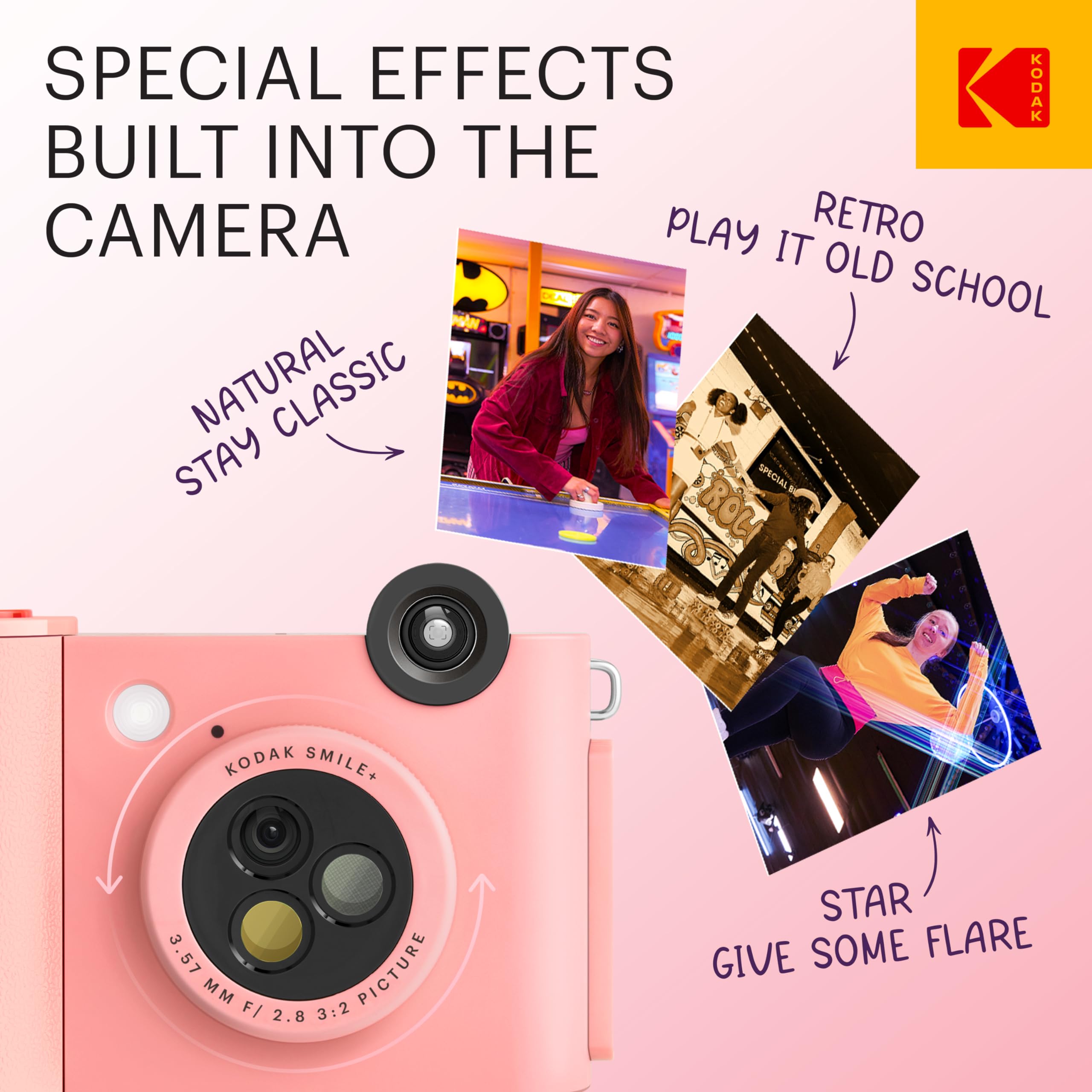 Kodak Smile+ Wireless Digital Instant Print Camera With Effect Changing Lens, 2X3    Sticky Backed Photo Prints, And Zink Printi
