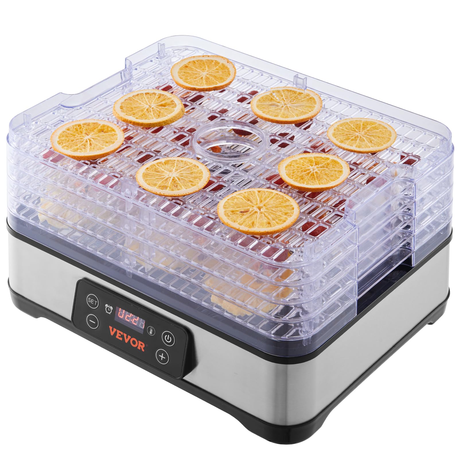 Vevor Food Dehydrator Machine, 5-Tray Fruit Dehydrator, 300W Electric Food Dryer W/Digital Adjustable Timer & Temperature For Je
