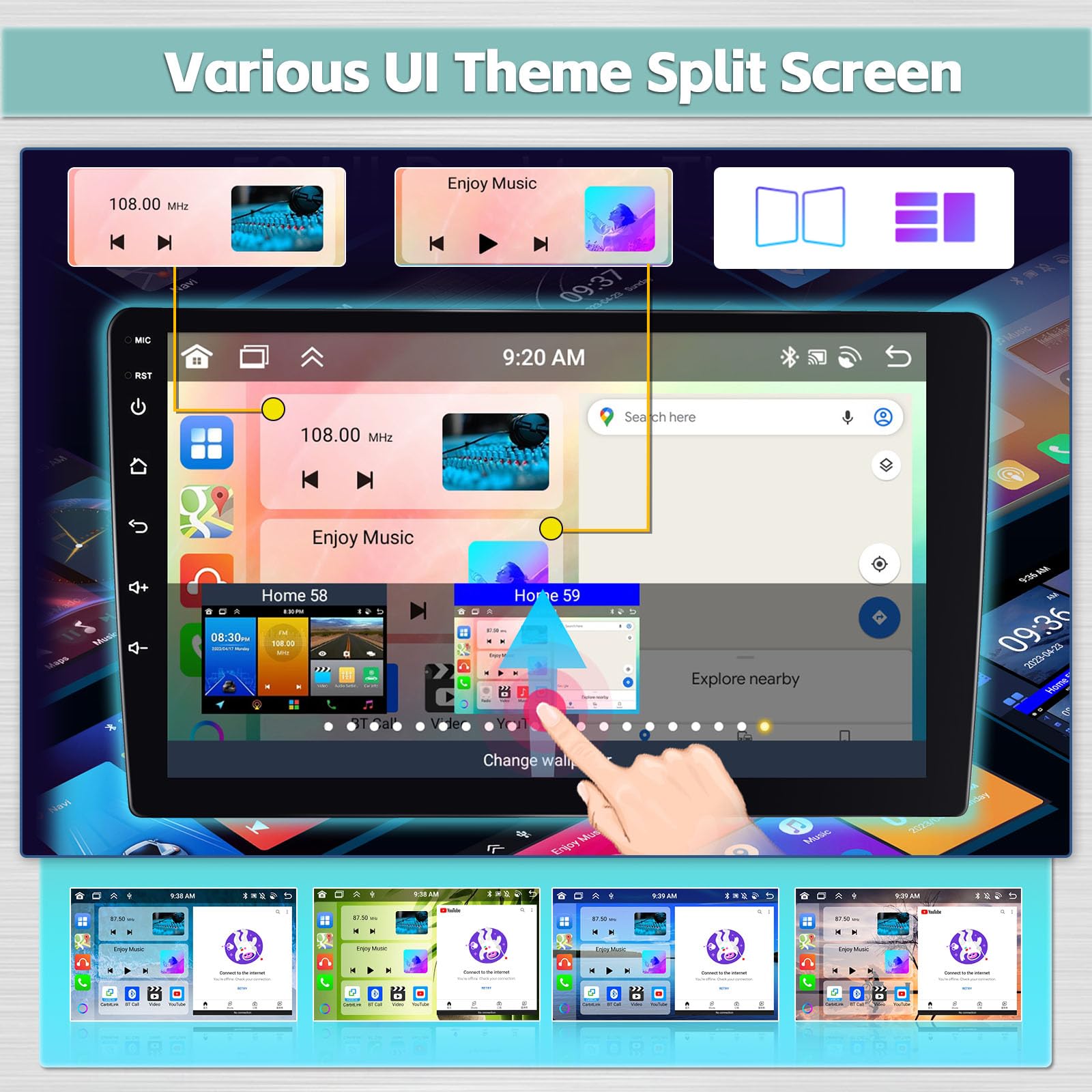 10.1 Inch Android 13 Car Stereo For Toyota Tundra 2007-2013 & Toyota Sequoia 2008-2018, 8 Core+4Gram + 64Grom, 1280X720 Touchscr