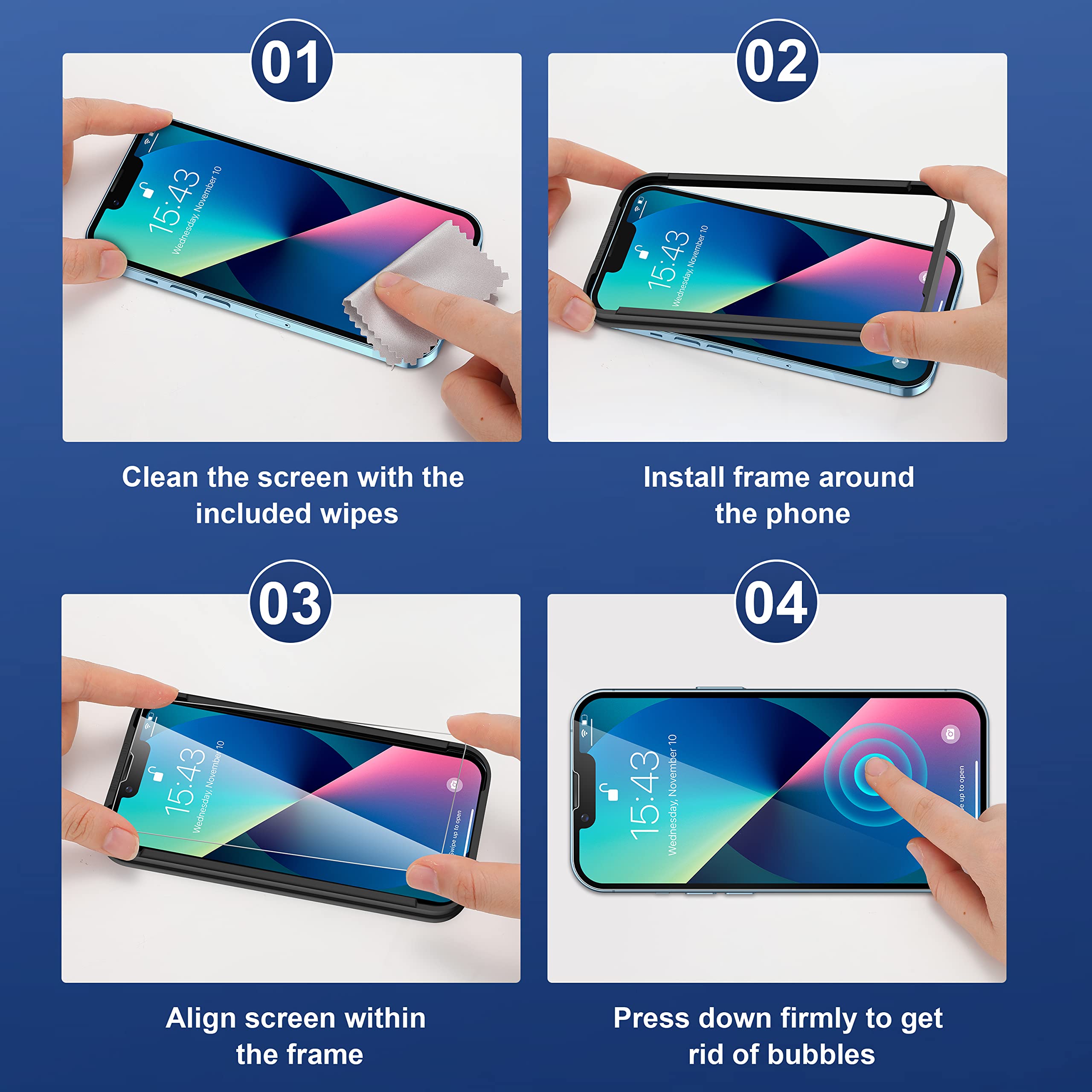 Impactstrong Shatterproof Tempered Glass Screen Protector For Iphone 14/Iphone 13/Iphone 13 Pro [Easy Installation Frame] [Bubbl