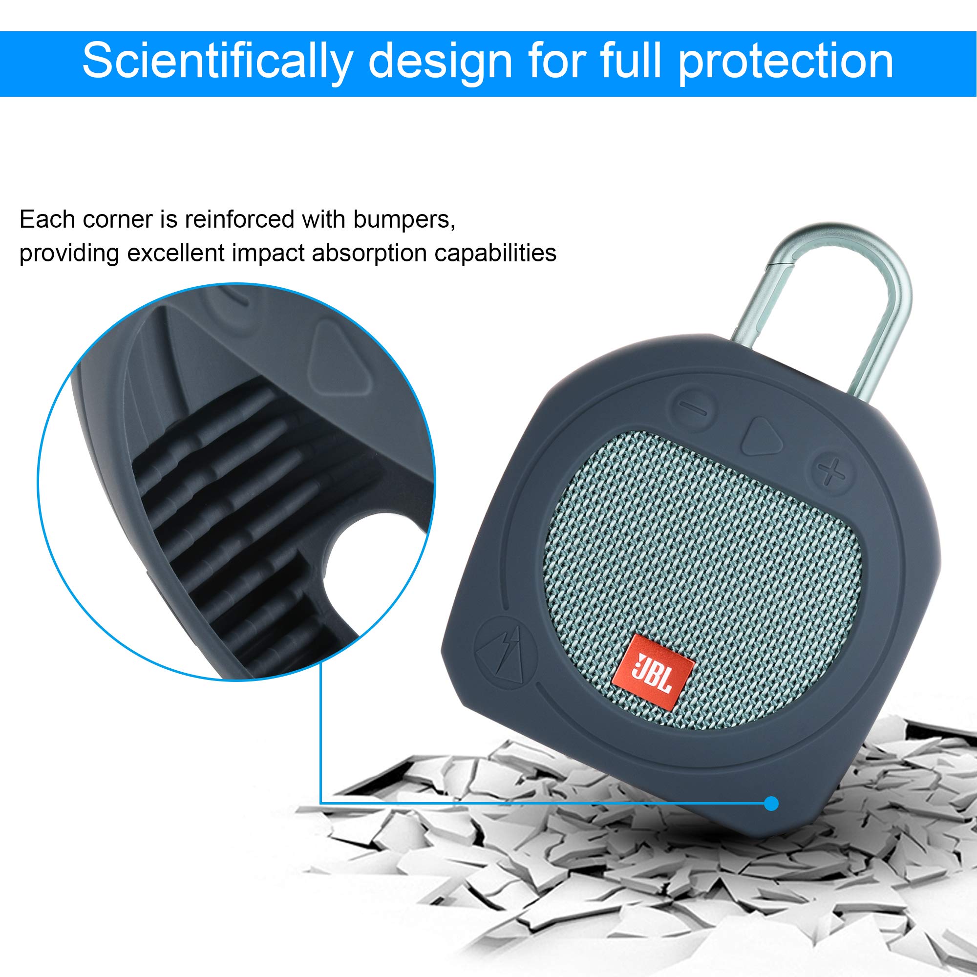 Txesign Protective Silicone Stand Up Carrying Case For Jbl Clip 3 Waterproof Portable Bluetooth Speaker(Blue)