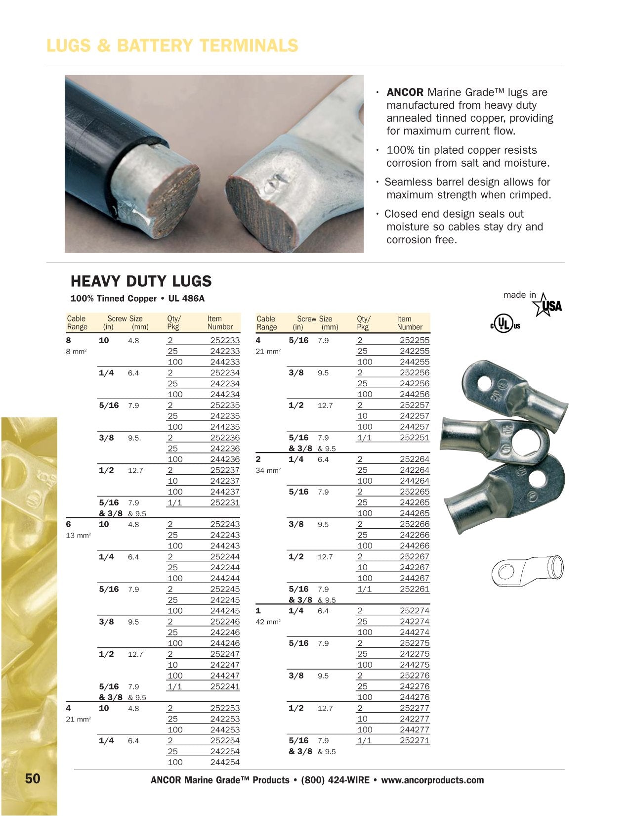 Ancor Heavy Duty Lug 8 Ga Wire #10 Post 100 Pack,WBIASB000NI1FSA