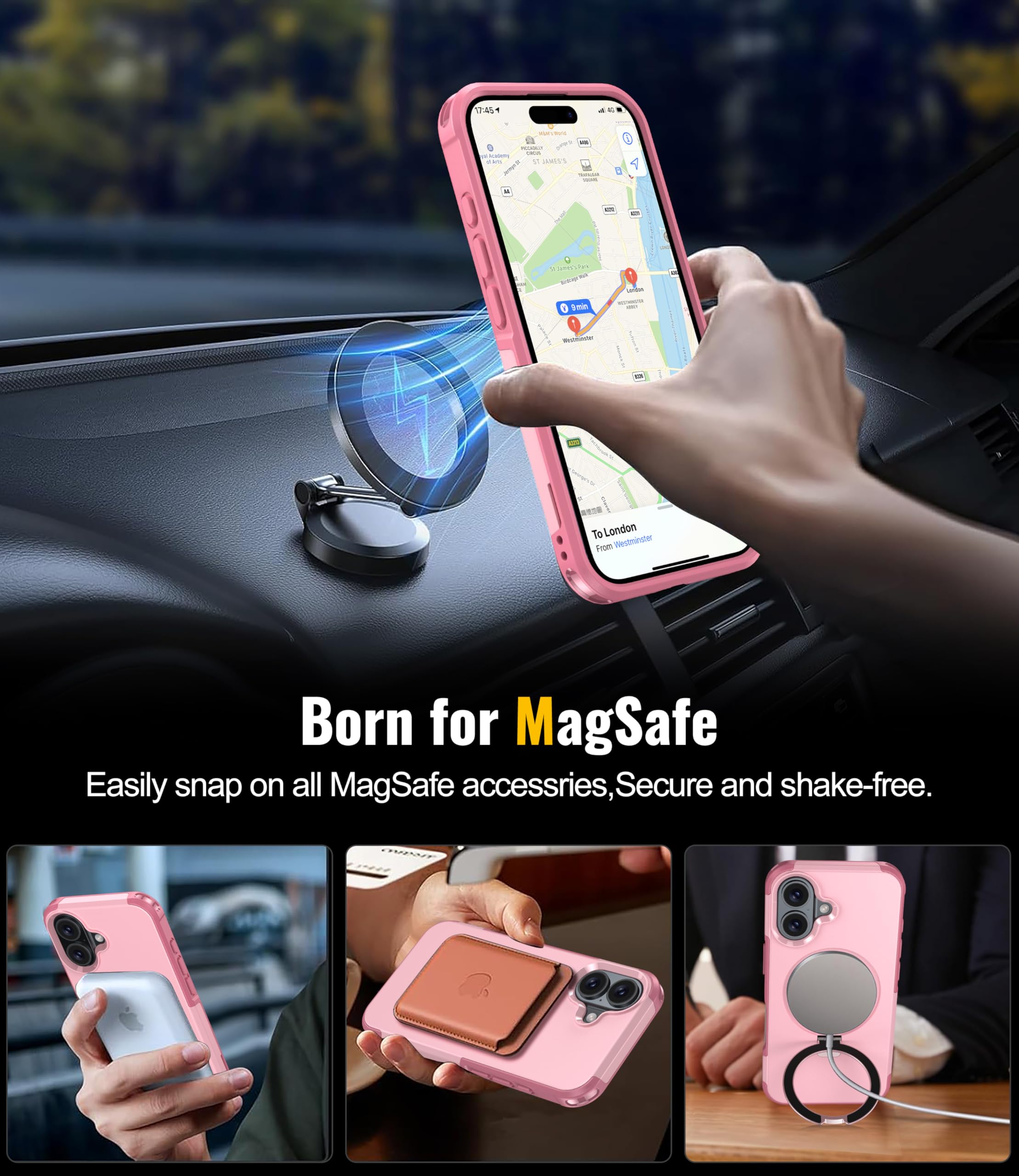 Oterkin Magnetic For Iphone 16 Plus Case Compatible With Magsafe [Foldable Invisible Stand][Tempered Glass Screen Protector & Ca