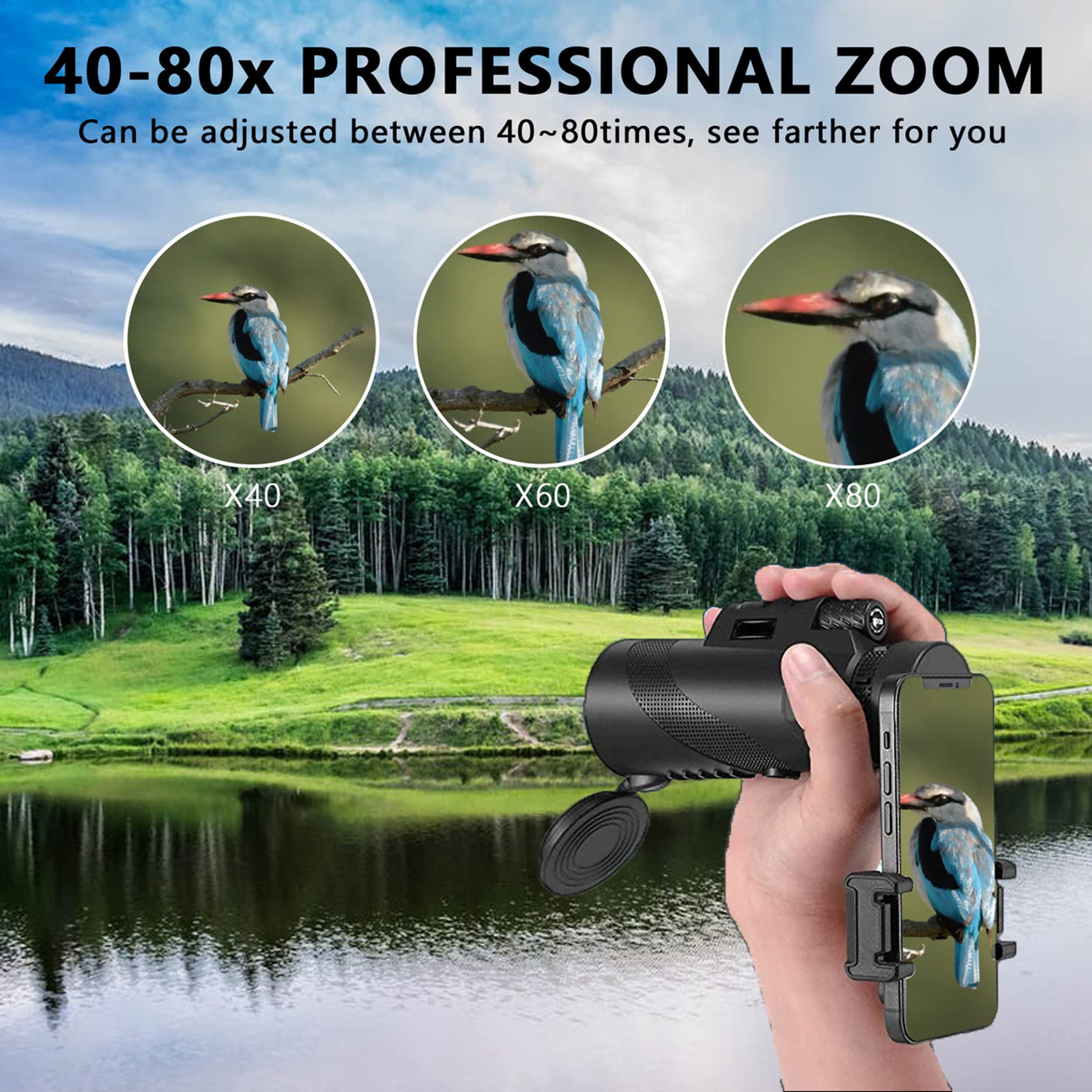 Physiophyx 80X100 Monocular Telescope High Powered For Smartphone Monoculars For Adults High Definition For Stargazing Hunting Wildlife Bird Watching Travel Camping Hiking