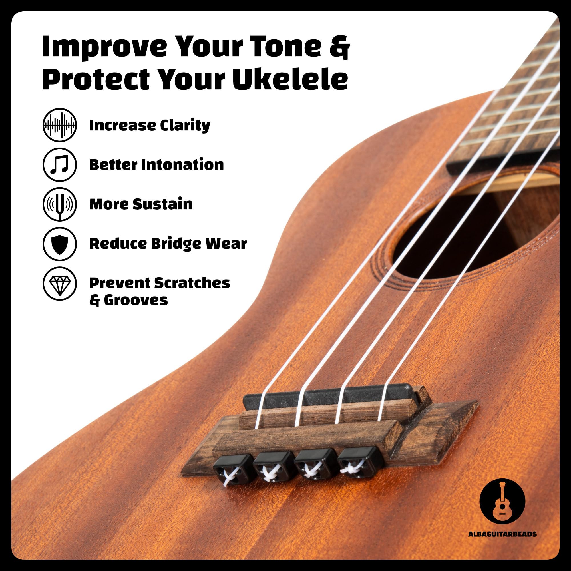 Alba Guitar Beads In Black Gloss For Ukulele, For Nylon Ukulele Strings