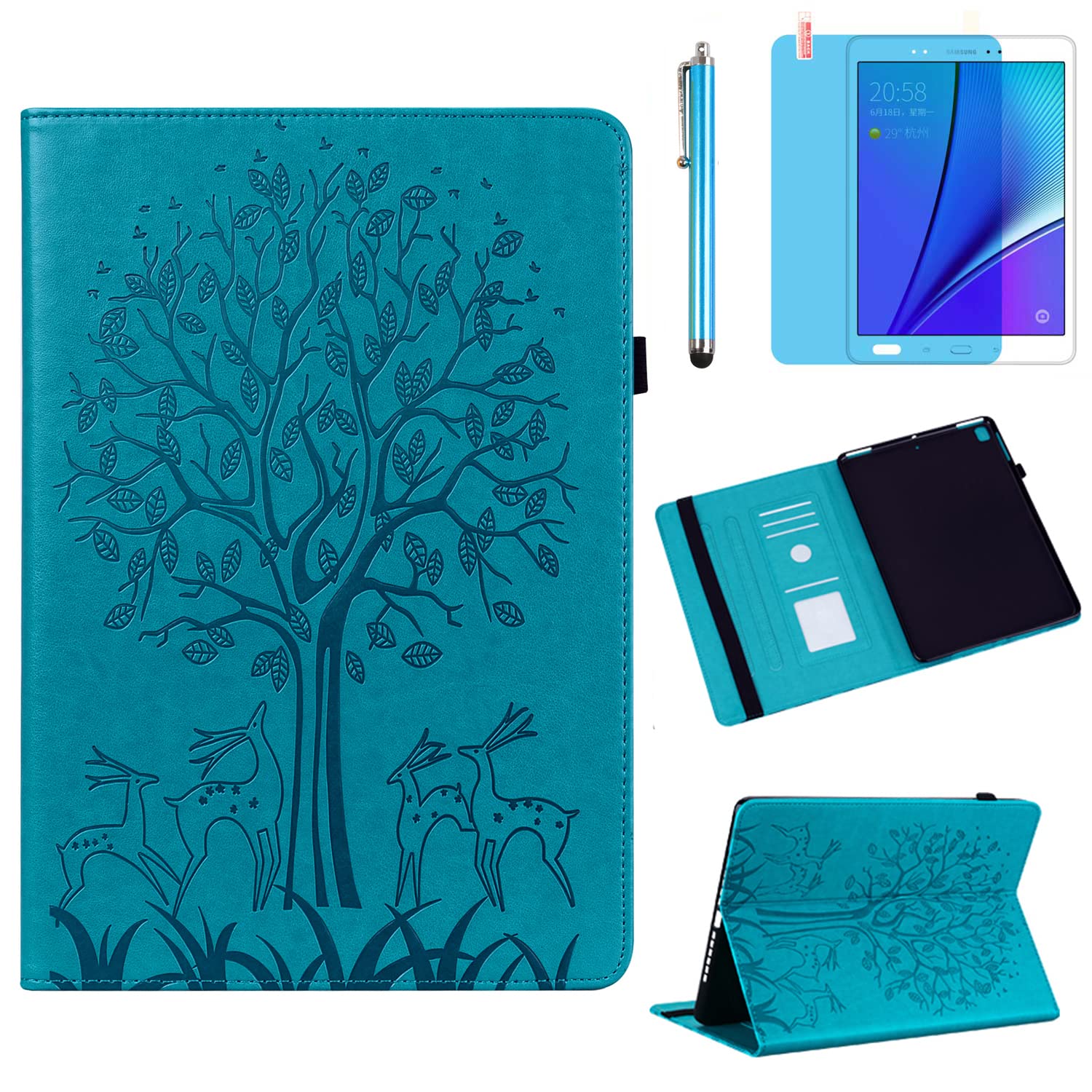 Case For Samsung Galaxy Tab A 8.0 Inch 2015 (Sm T350 T351 T355 Sm P350 P355), Pu Leather Soft Silicone Back Cover Card Holder St