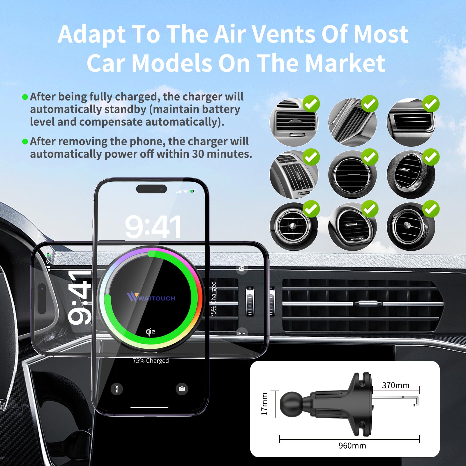 Qi2 15W Wireless Car Charger Mount[Fastest Charging Speed] Car Charger For Iphone 16/15/14/13/12 Pro Max/Mini And Others Phone,
