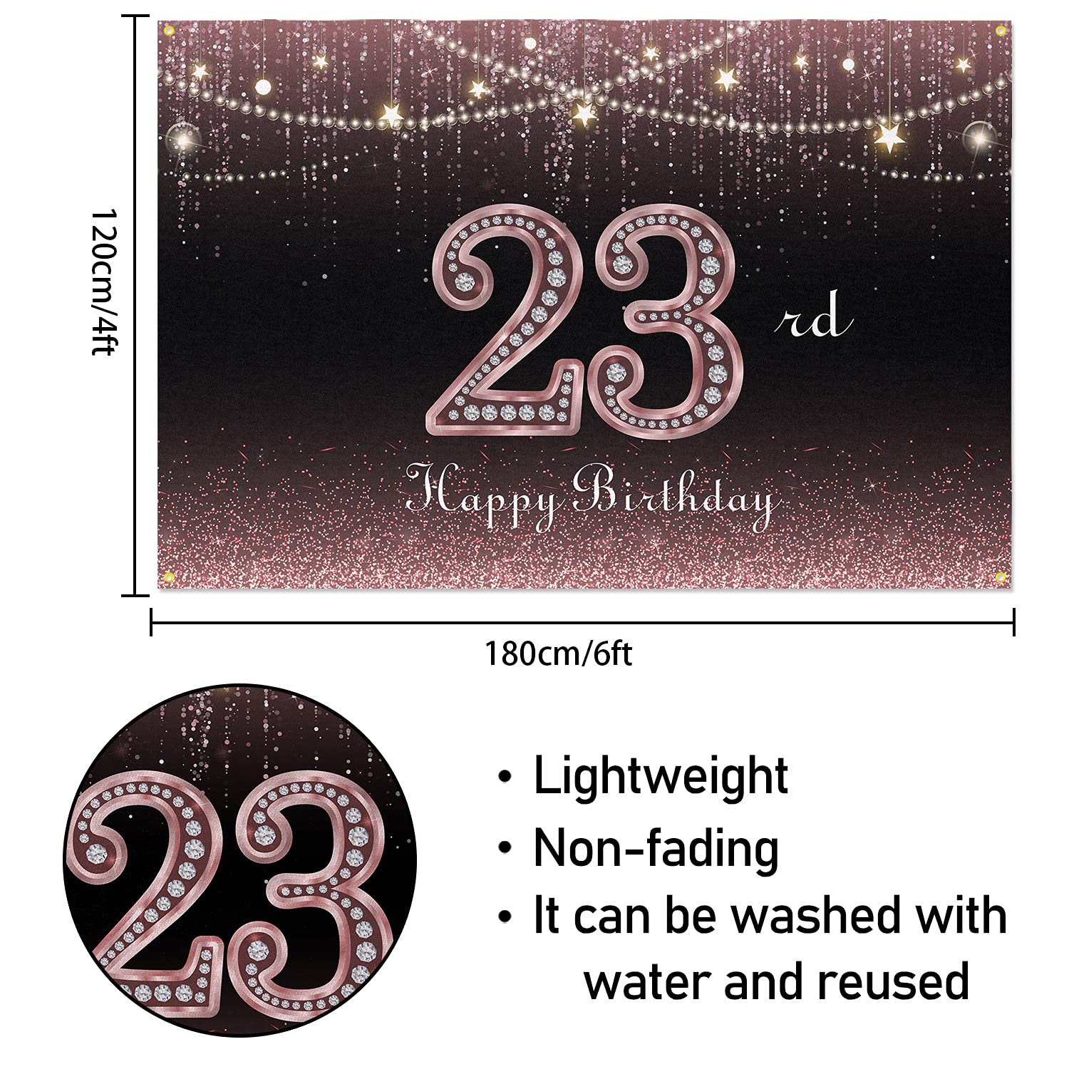 Hamigar 6X4Ft Happy 23Rd Birthday Banner Backdrop   23 Years Old Birthday Decorations Party Supplies For Women   Rose Gold