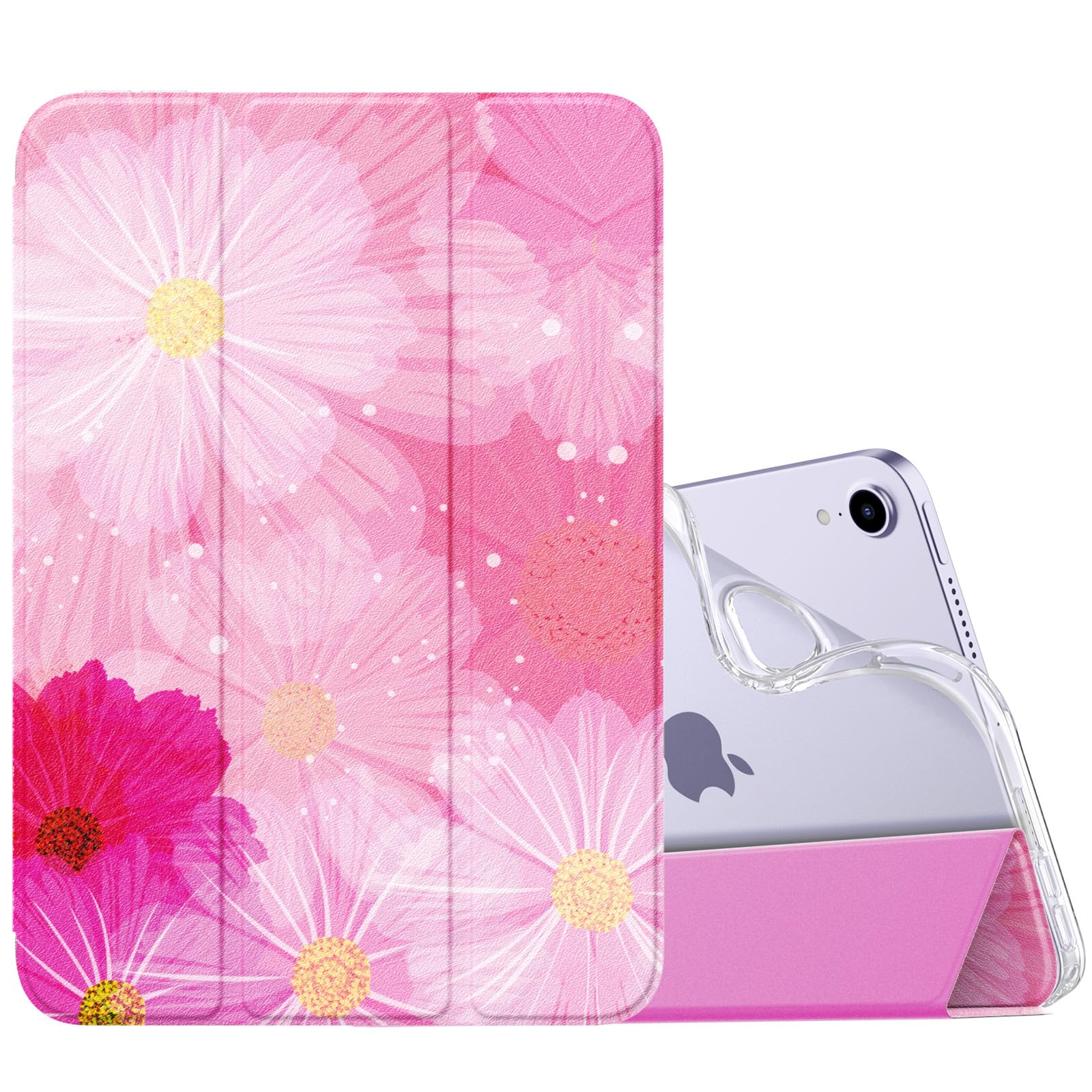 MoKo Case Fit New iPad Mini 7 (A17 Pro) 2024, iPad Mini 6th Generation Case 2021 (8.3 inch), iPad Mini 6 Case, Soft TPU Translucent Frosted Back Cover Case for iPad Mini 7th, Coreopsis