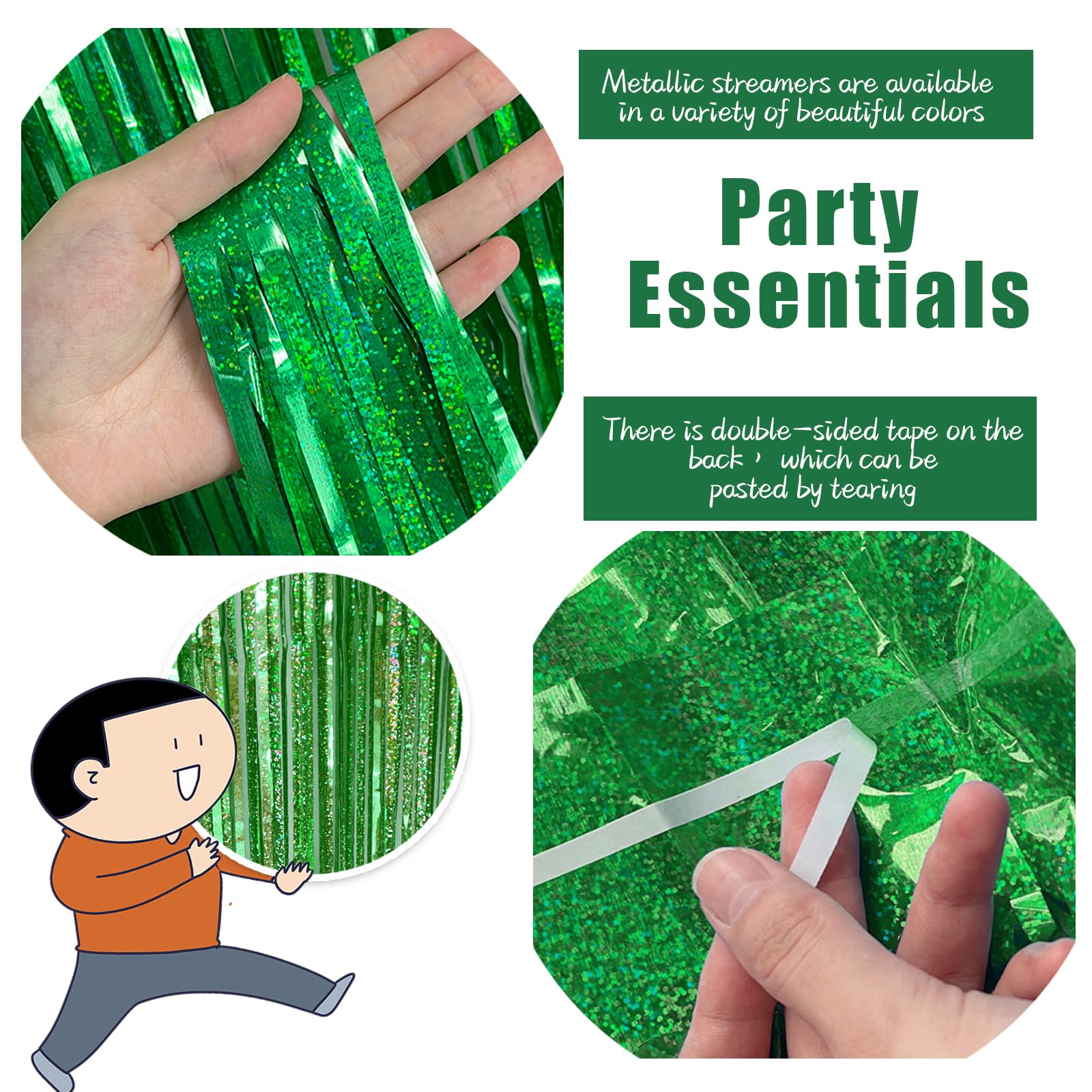 3 Pack Green Streamers Backdrop Jungle Party Decorations Foil Fringe Backdrop Curtains Photo Booth Backdrop For Birthday Dinosau