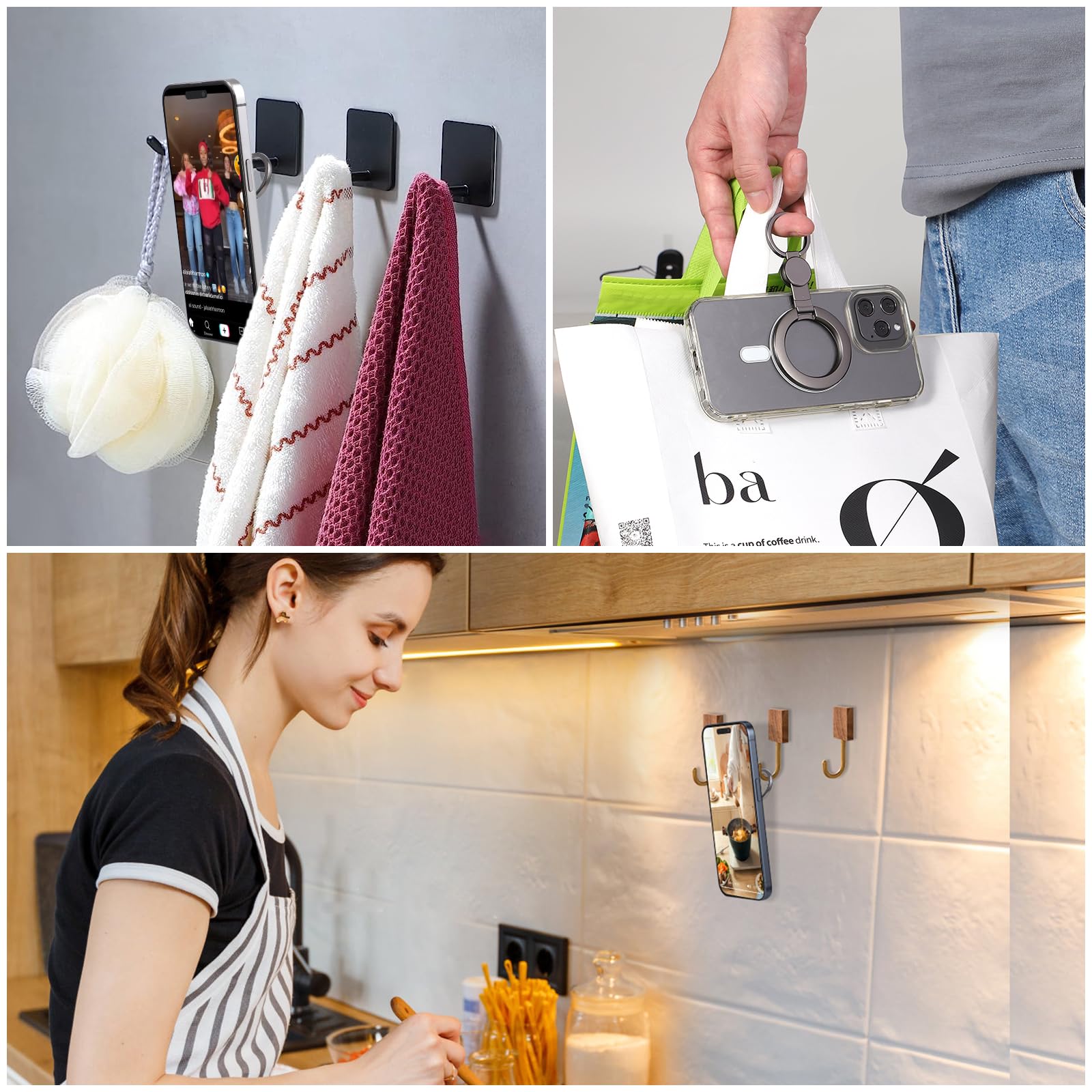 Cisid Magnetic Phone Ring Holder, Long Grip As Hook, Cell Phone Grip For Hand Finger Holder Kickstand Phone Stand For Desk Compa