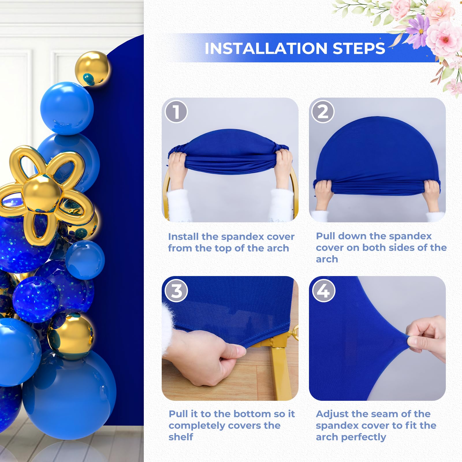 Babenest 5Ft Royal Blue Wedding Arch Cover, Spandex Fitted Arch Backdrop Cover For Photography, Round Top Chiara Stand Cover For