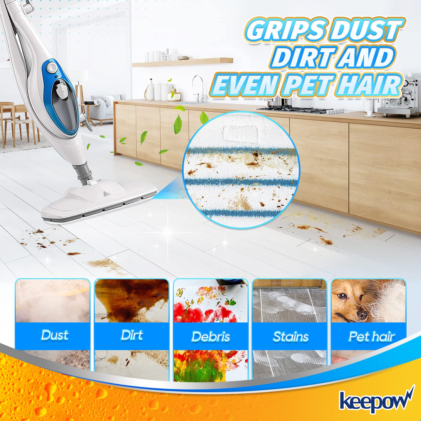 Keepow Steam Cleaner Accessories Compatible With Pursteam Steam Mop Cleaner   Washable Microfiber Pads For Hardwood Floor Cleani