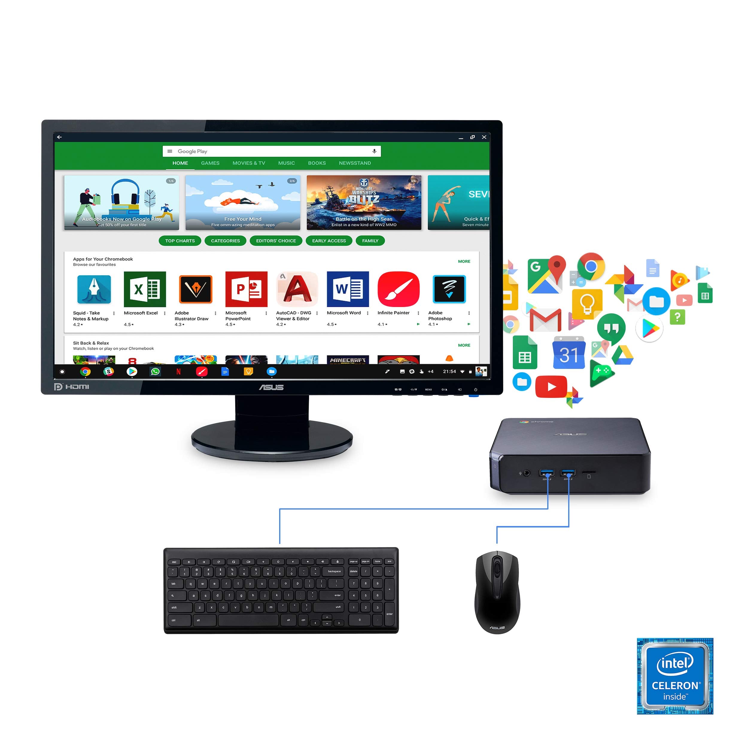 Asus SY CHROMEBOX 3BUNDLE VE248Q Cel3865U 4G 32G Chrome OS w 24 VE248Q RTL