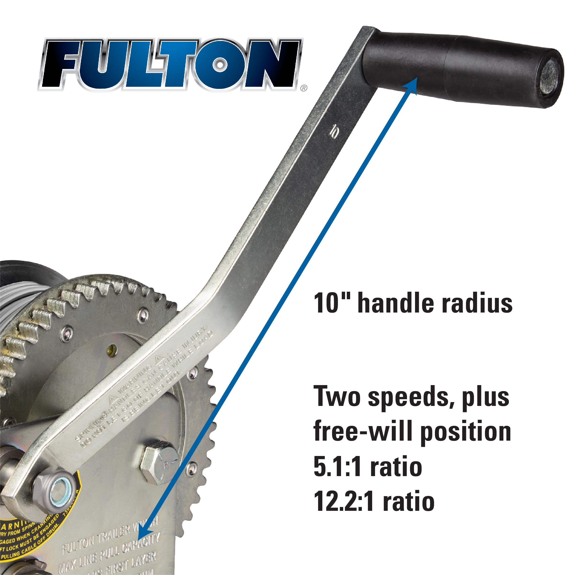 Fulton 142420 Trailer Winch, Two-Speed, 3,200 Lbs. Capacity, No Strap, 10 Inch Handle, Silver,WBHDWB06XT8P6H6