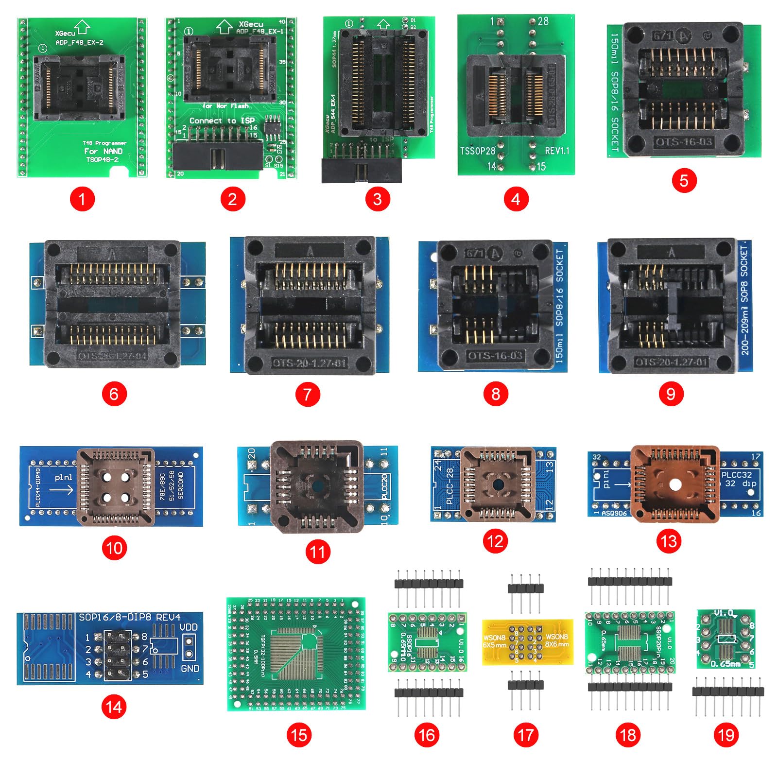 Aceirmc T48 (Tl866 3G) Programmer Support 34000+ Ics For Spi/Nor/Nand Flash/Emmc Bga/Tsop/Sop/Plcc (T48 Programmer Host+19 Adapter)